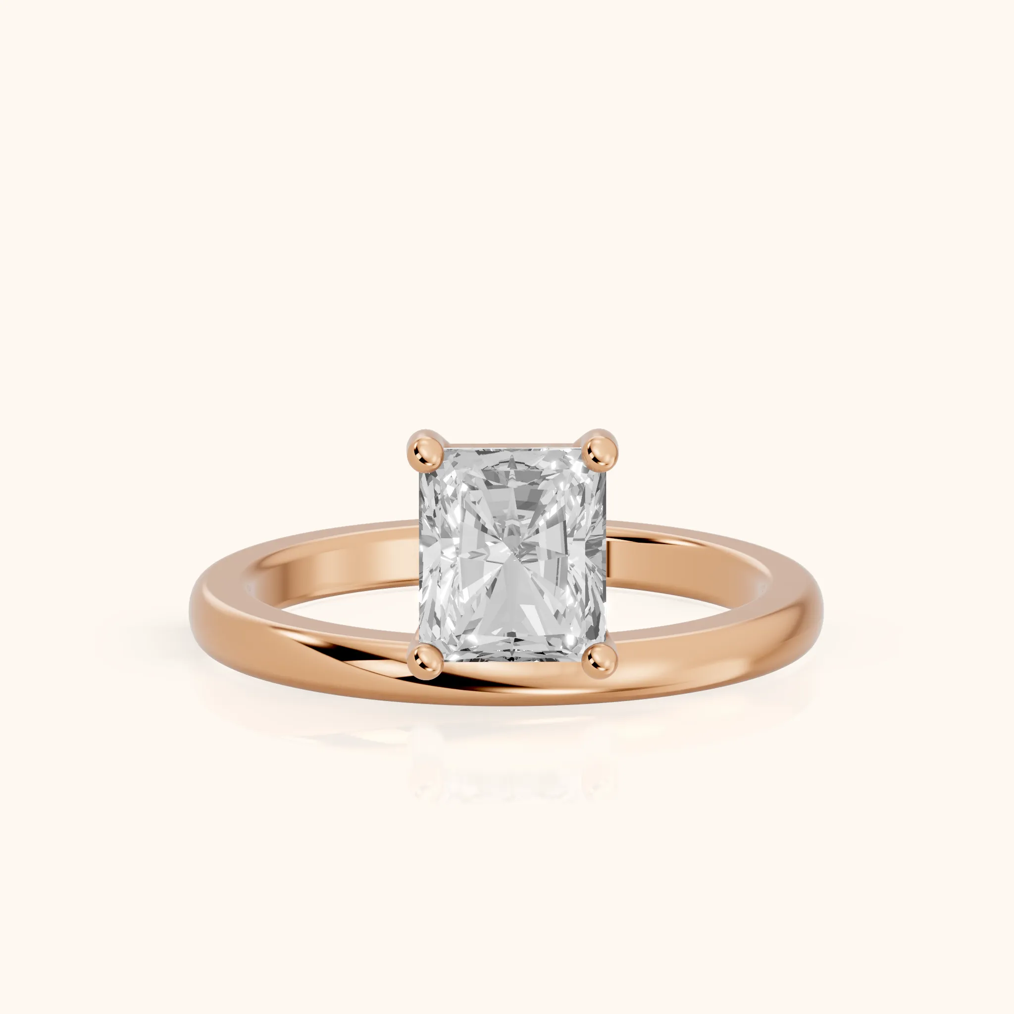 Maisie Four Prong Solitaire Radiant Diamond Engagement Ring in Rose Gold — view 1