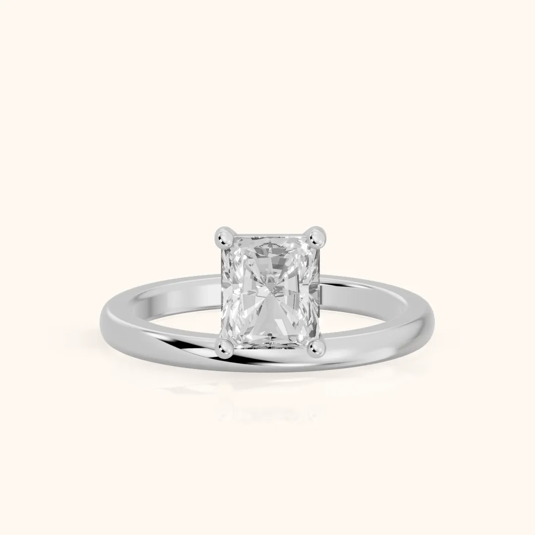 Maisie Four Prong Solitaire Radiant Diamond Engagement Ring in Platinum — view 2