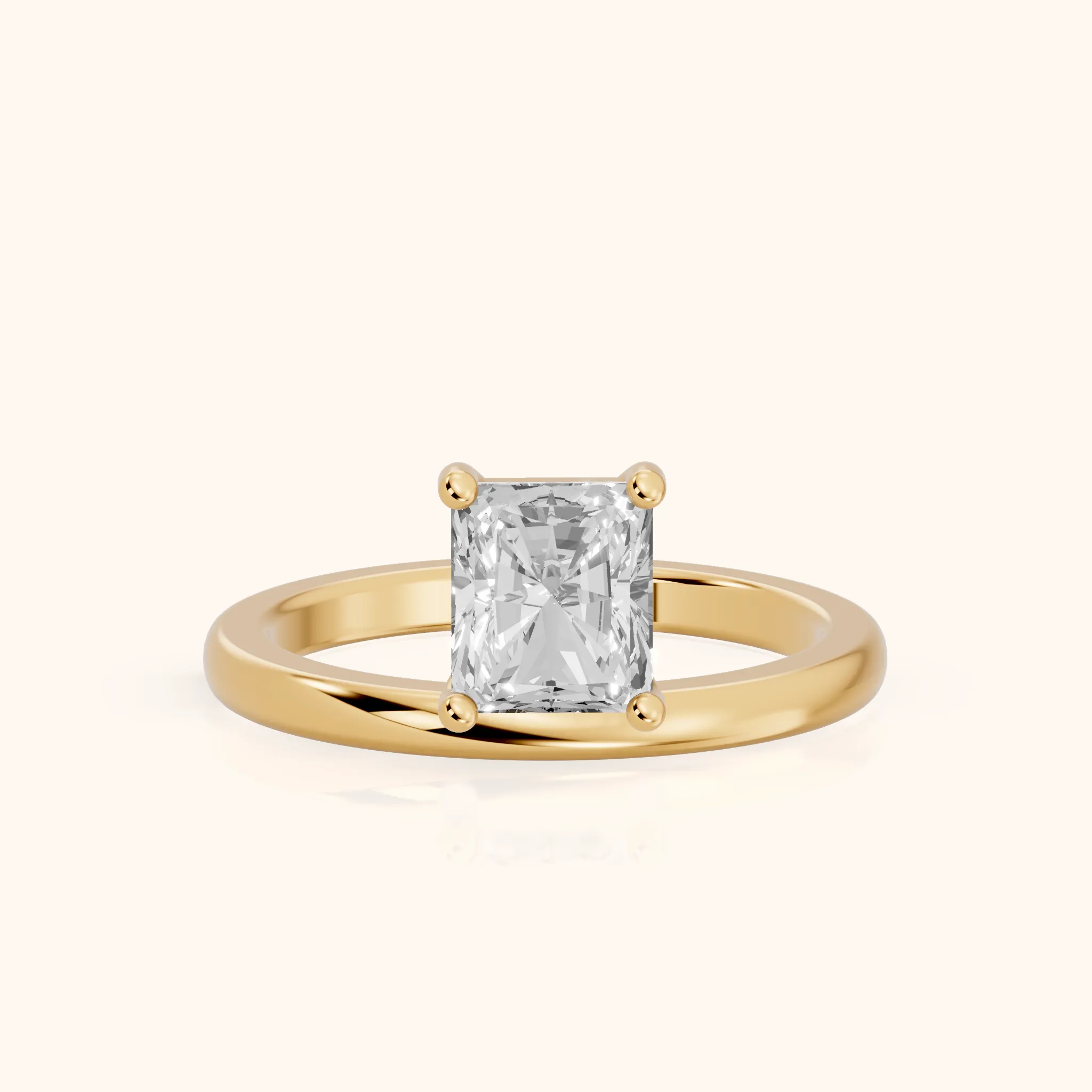 Maisie Four Prong Solitaire Radiant Diamond Engagement Ring in Yellow Gold — view 1
