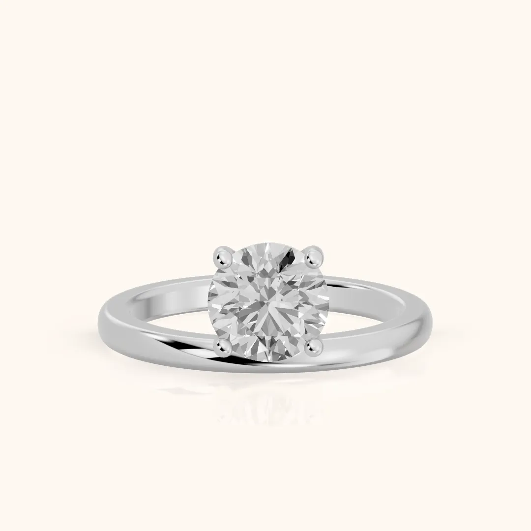 Maisie Four Prong Solitaire Round Diamond Engagement Ring in Silver — view 2