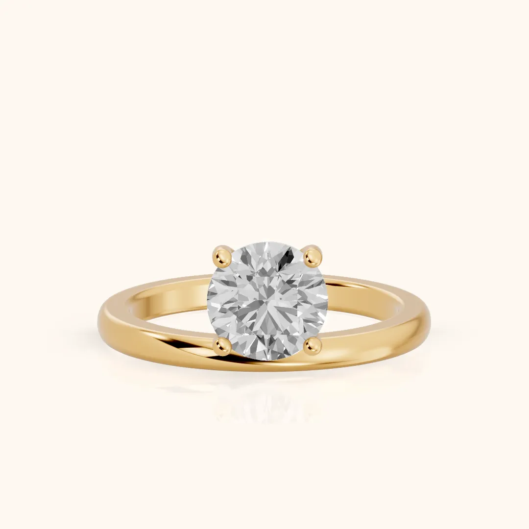 Maisie Four Prong Solitaire Round Diamond Engagement Ring in Yellow Gold — view 2