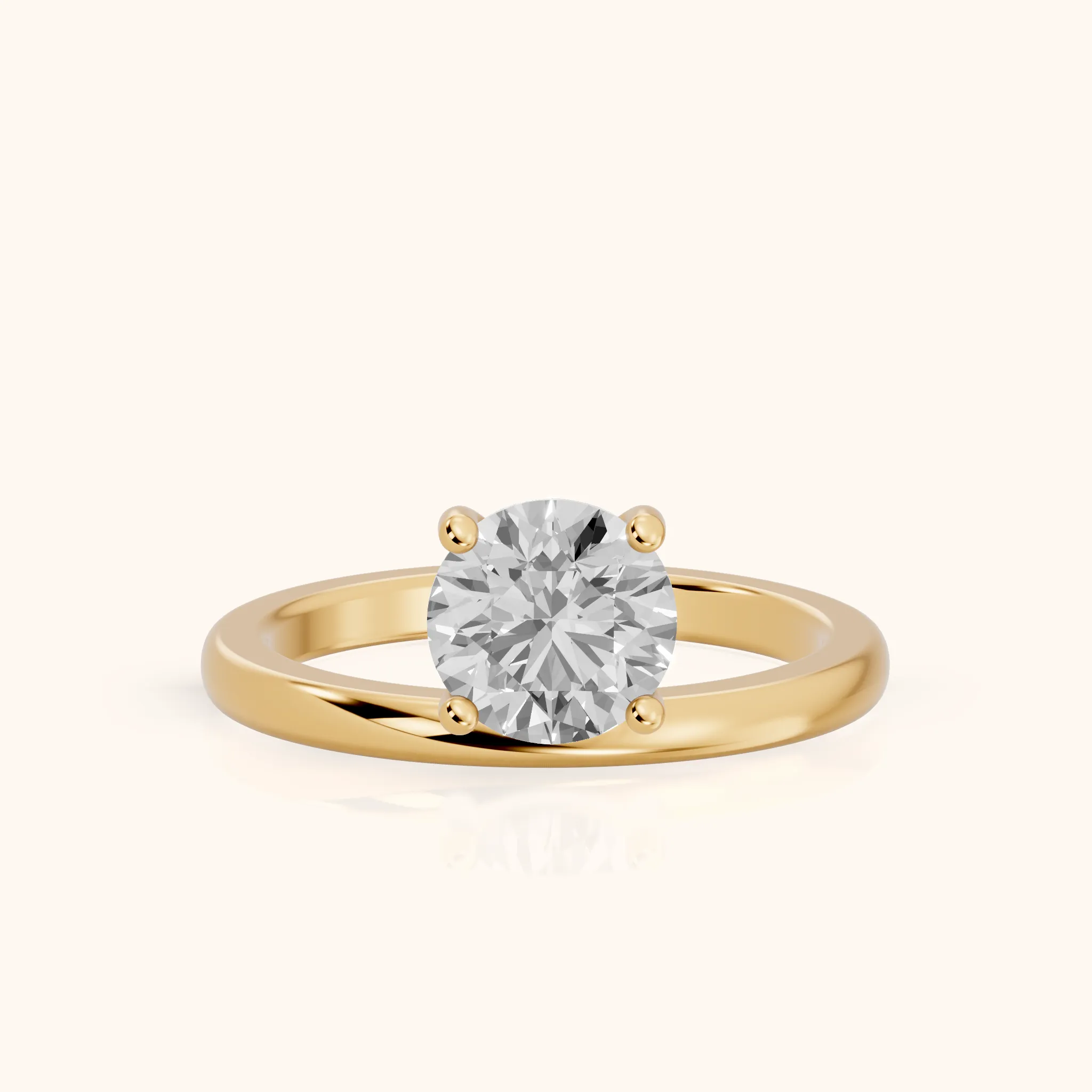 Maisie Four Prong Solitaire Round Diamond Engagement Ring in Yellow Gold — view 1