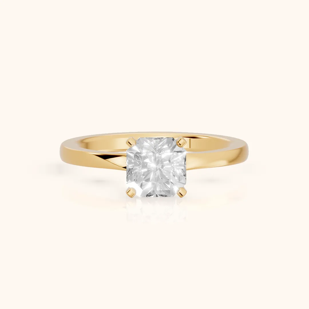 Matilda Cathedral Solitaire Asscher Diamond Engagement Ring in Yellow Gold — view 2