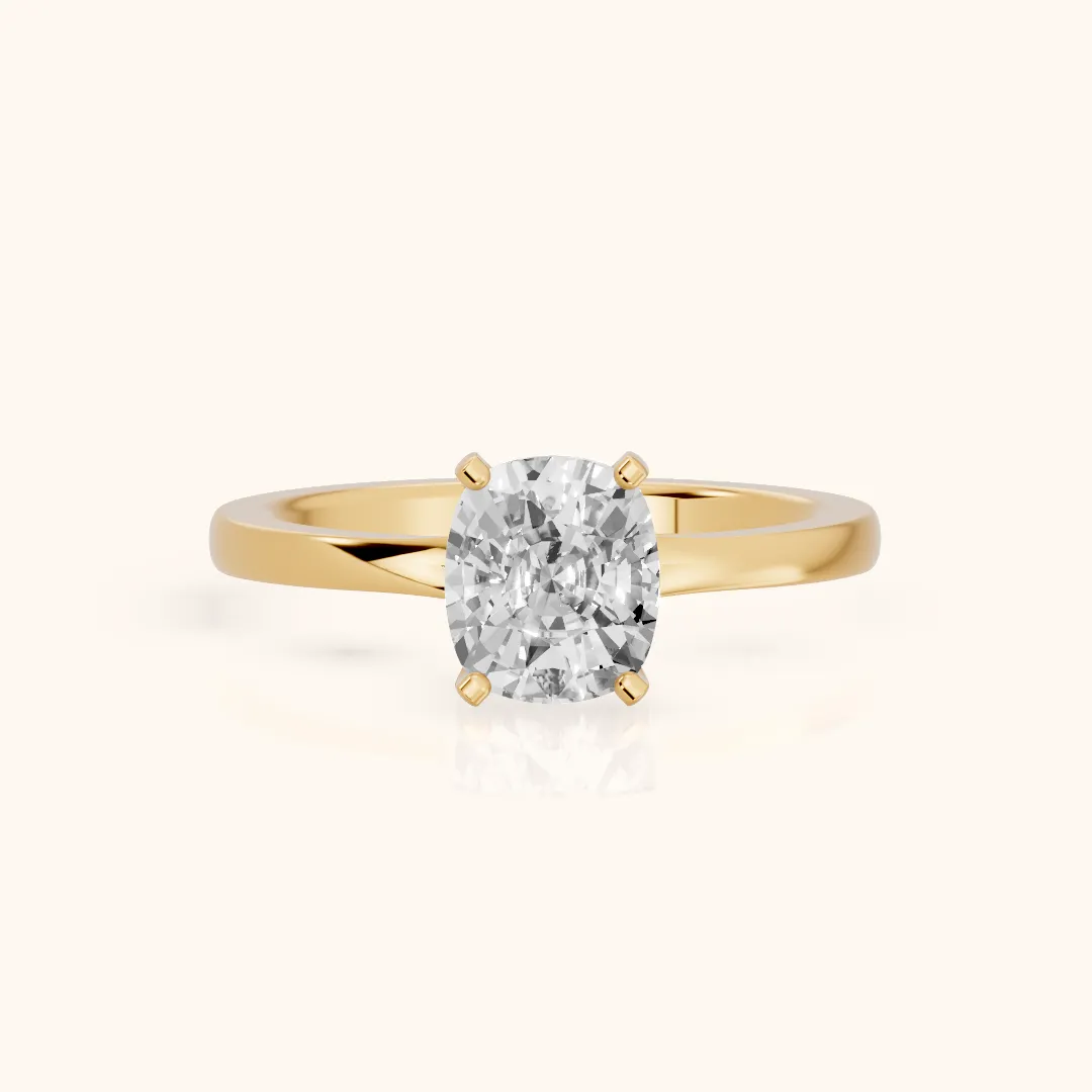 Matilda Cathedral Solitaire Cushion Diamond Engagement Ring in Yellow Gold — view 2