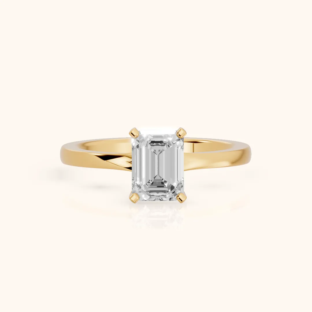 Matilda Cathedral Solitaire Emerald Diamond Engagement Ring in Yellow Gold — view 2