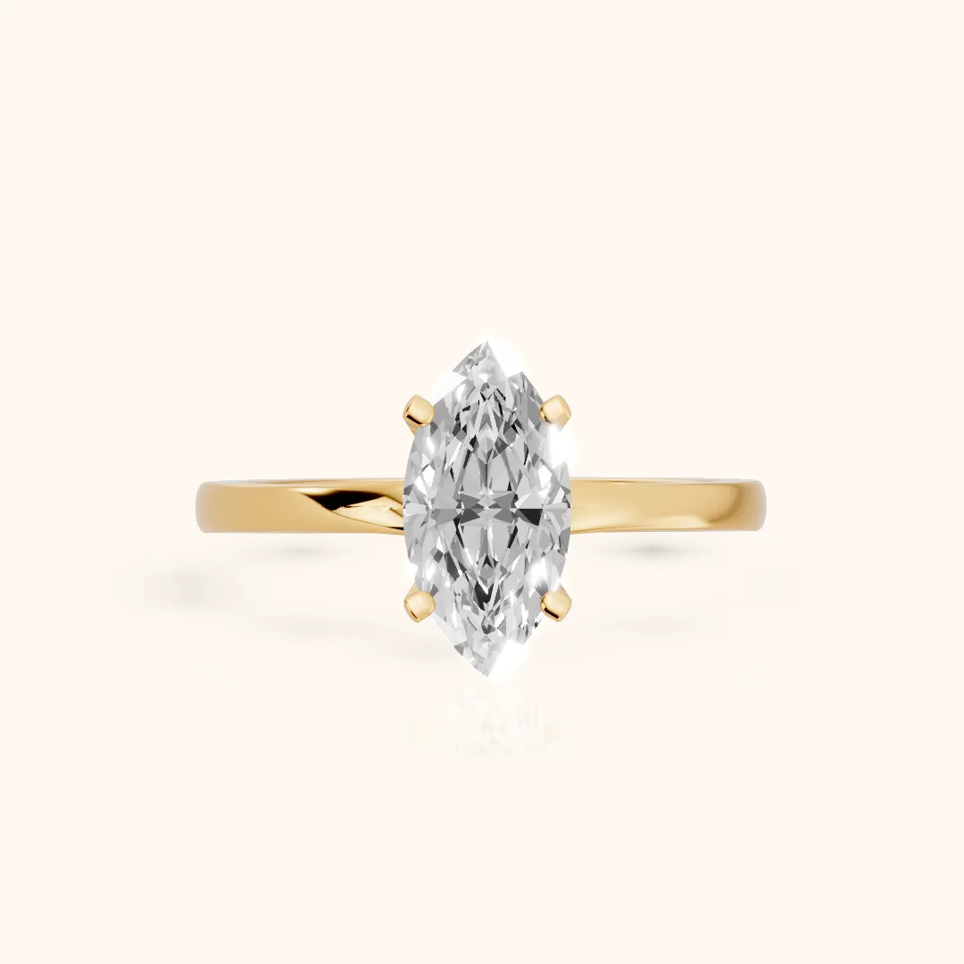 Matilda Cathedral Solitaire Marquise Diamond Engagement Ring in Yellow Gold — view 2