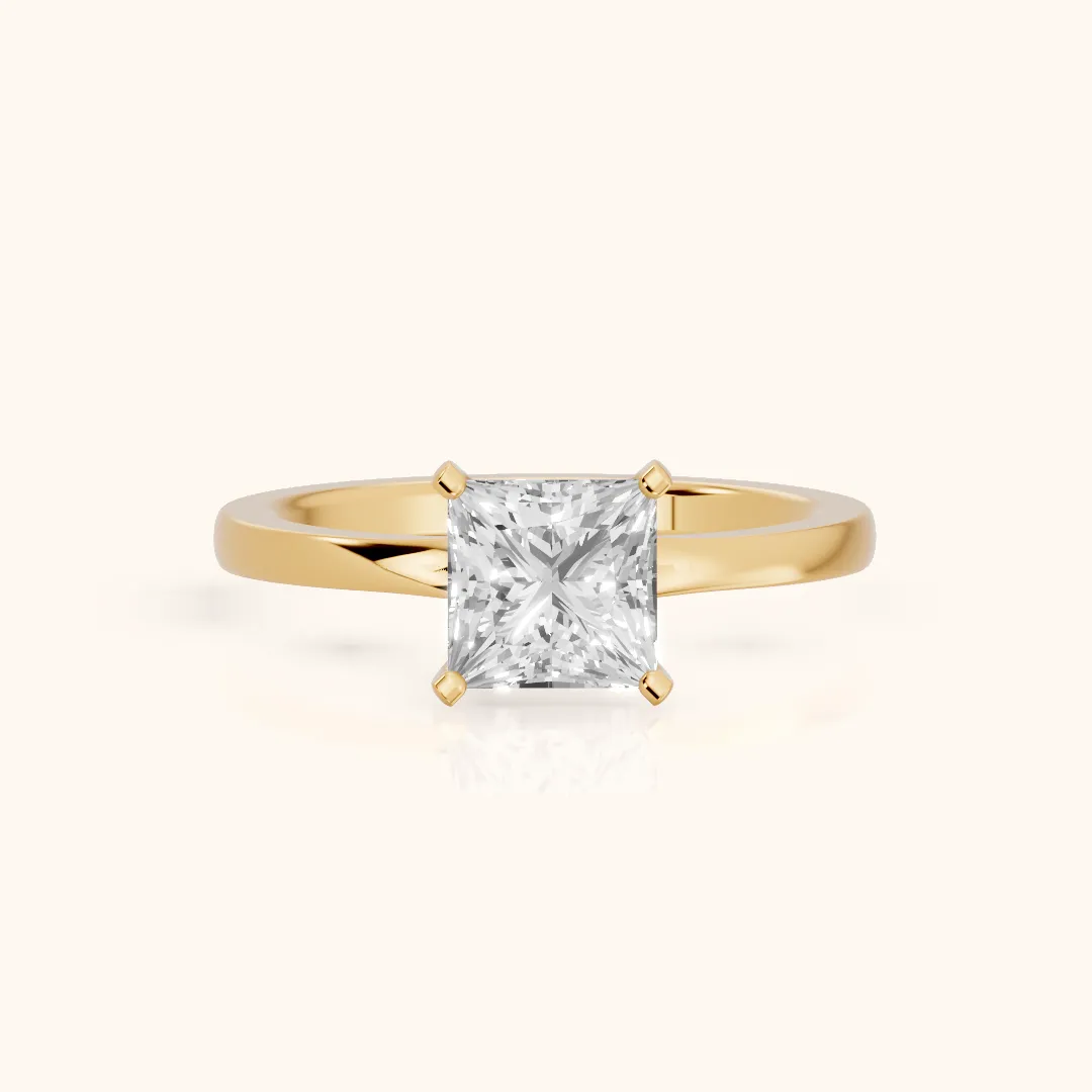 Matilda Cathedral Solitaire Princess Diamond Engagement Ring in Yellow Gold — view 2