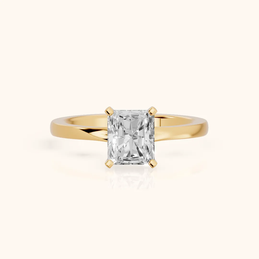 Matilda Cathedral Solitaire Radiant Diamond Engagement Ring in Yellow Gold — view 2