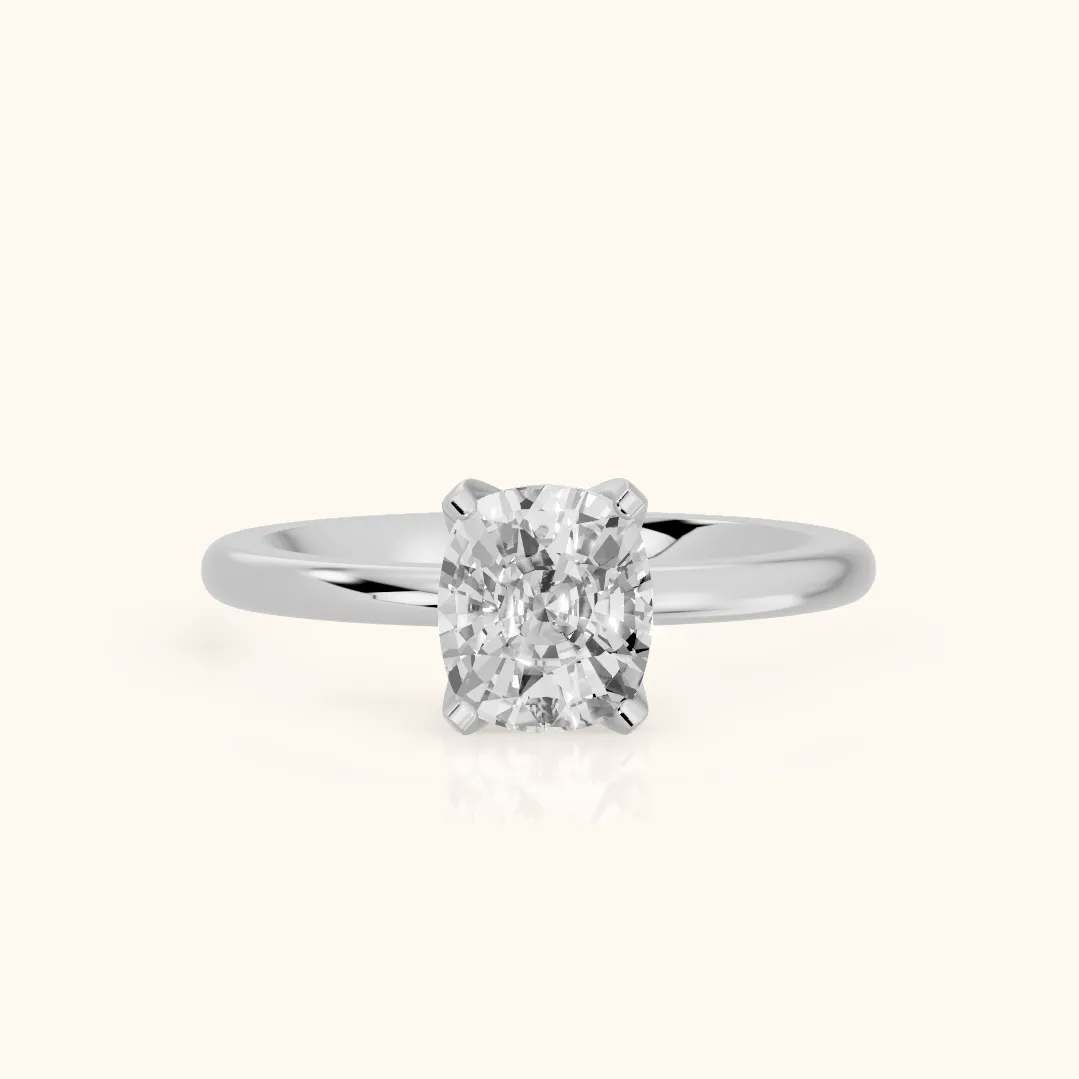 Flora Guardian Solitaire Cushion Diamond Engagement Ring in Silver