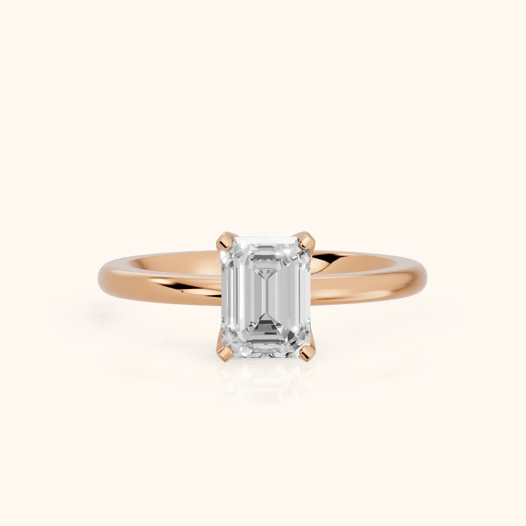 Flora Guardian Solitaire Emerald Diamond Engagement Ring in Rose Gold