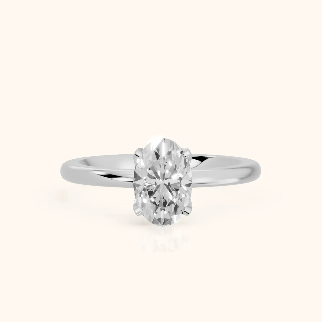 Bague de Fiançailles Ovale Solitaire en Diamant Flora Guardian en Platine