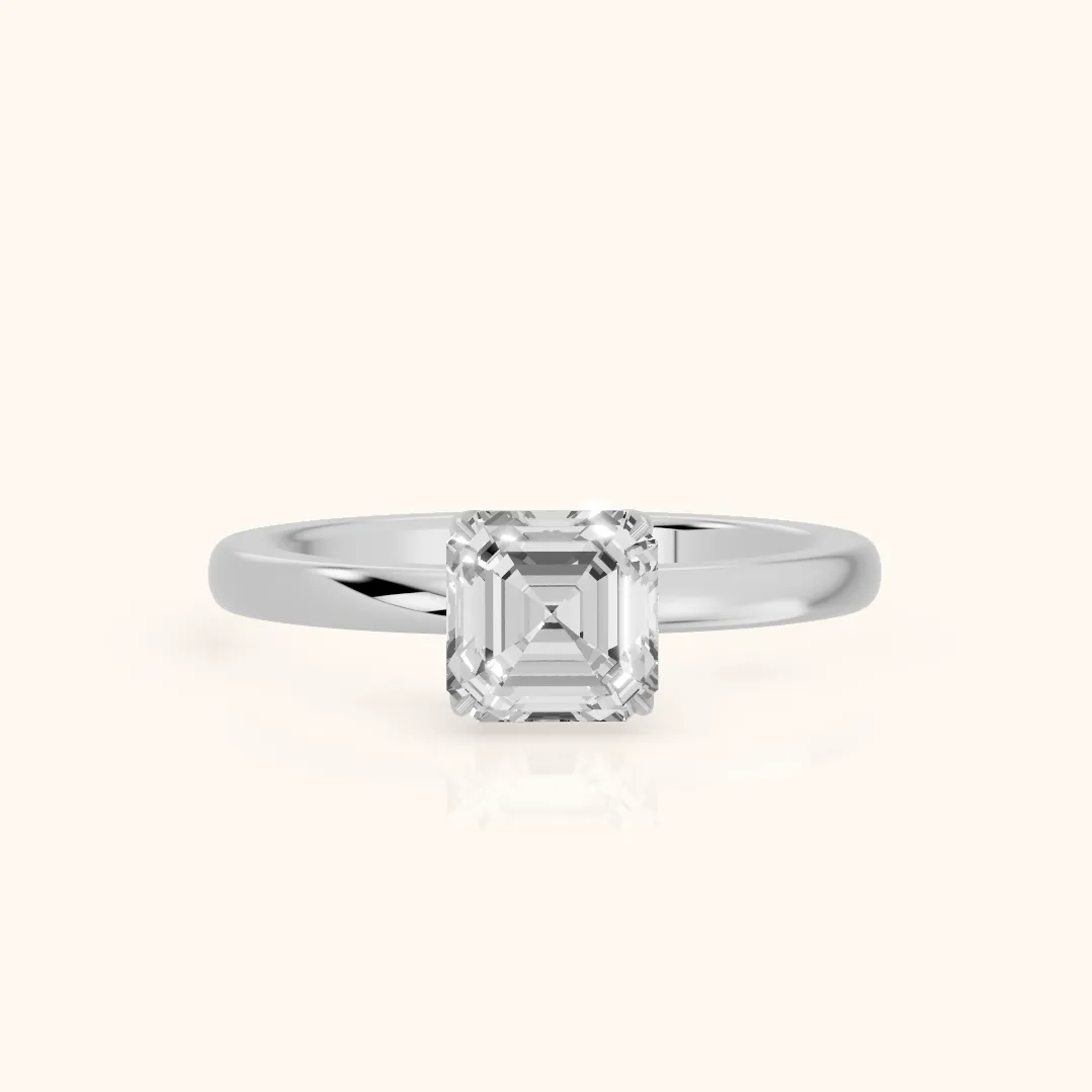 Serena Blossom Solitaire Asscher Diamond Ring in Silver