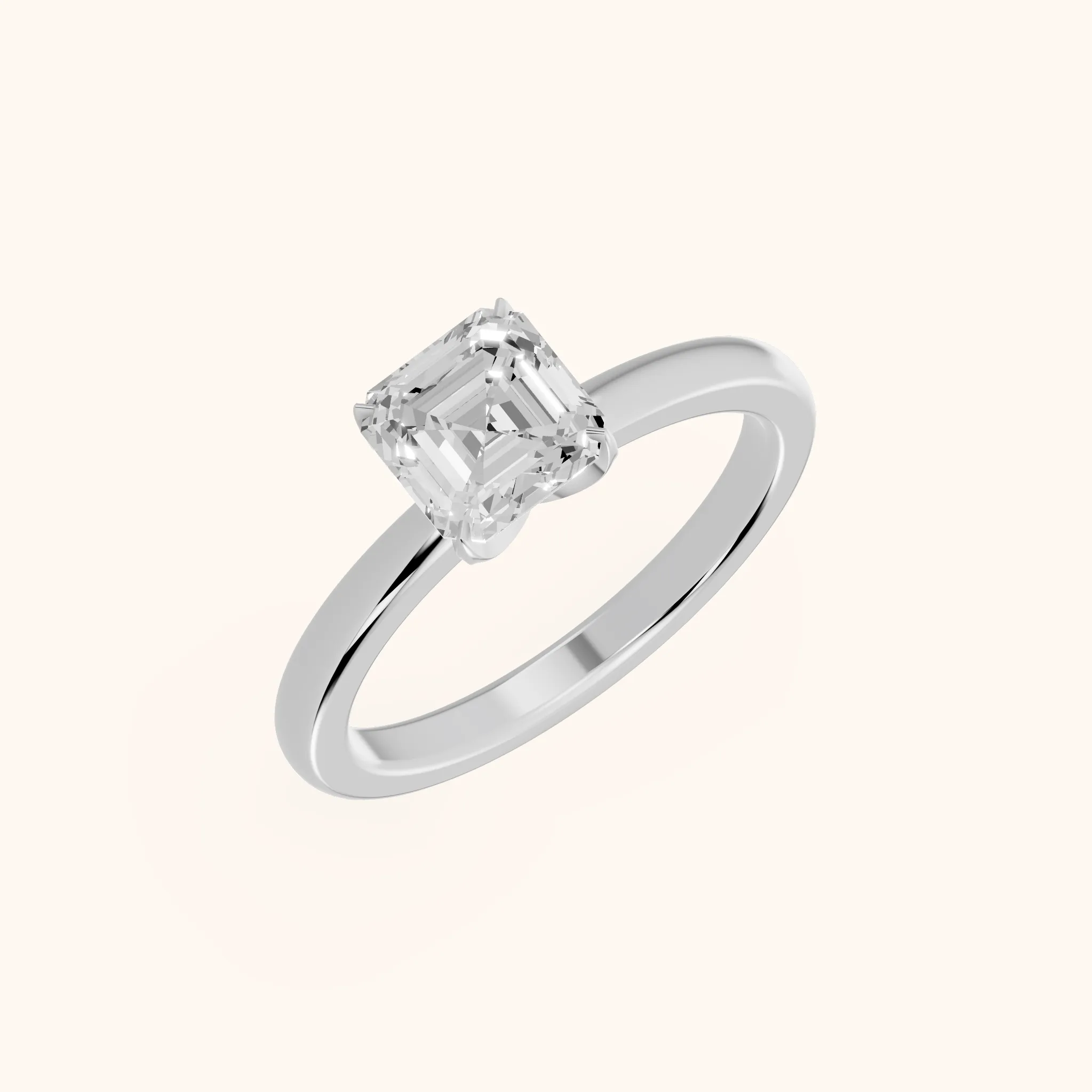 Serena Blossom Solitaire Asscher Diamond Ring in Silver