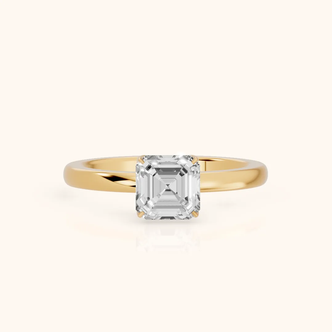Serena Blossom Solitaire Asscher Diamond Ring in Yellow Gold