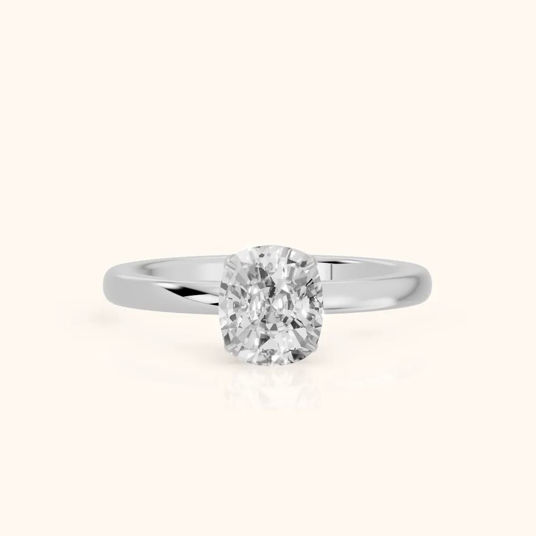 Serena Blossom Solitaire Cushion Diamond Engagement Ring in Platinum