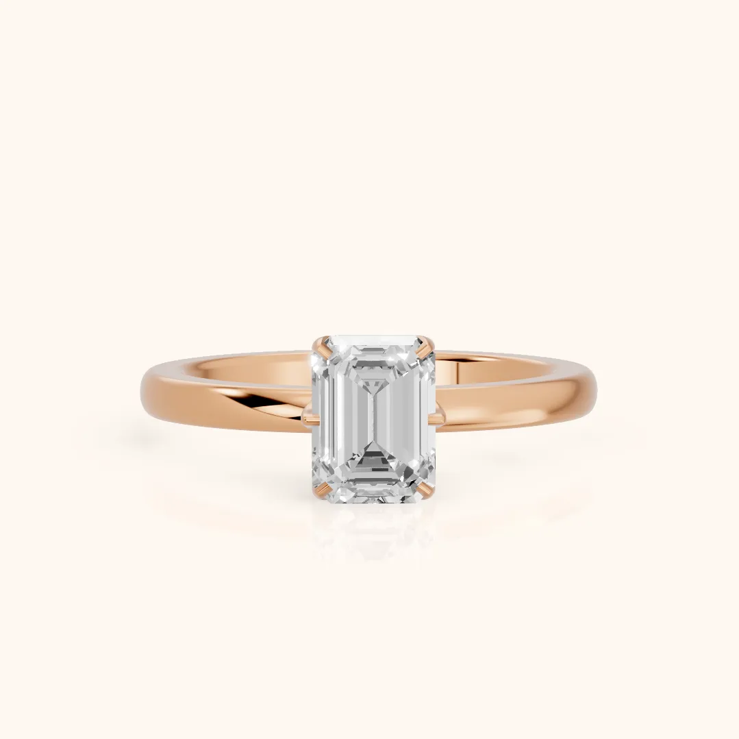 Serena Blossom Solitaire Emerald Diamond Engagement Ring in Rose Gold