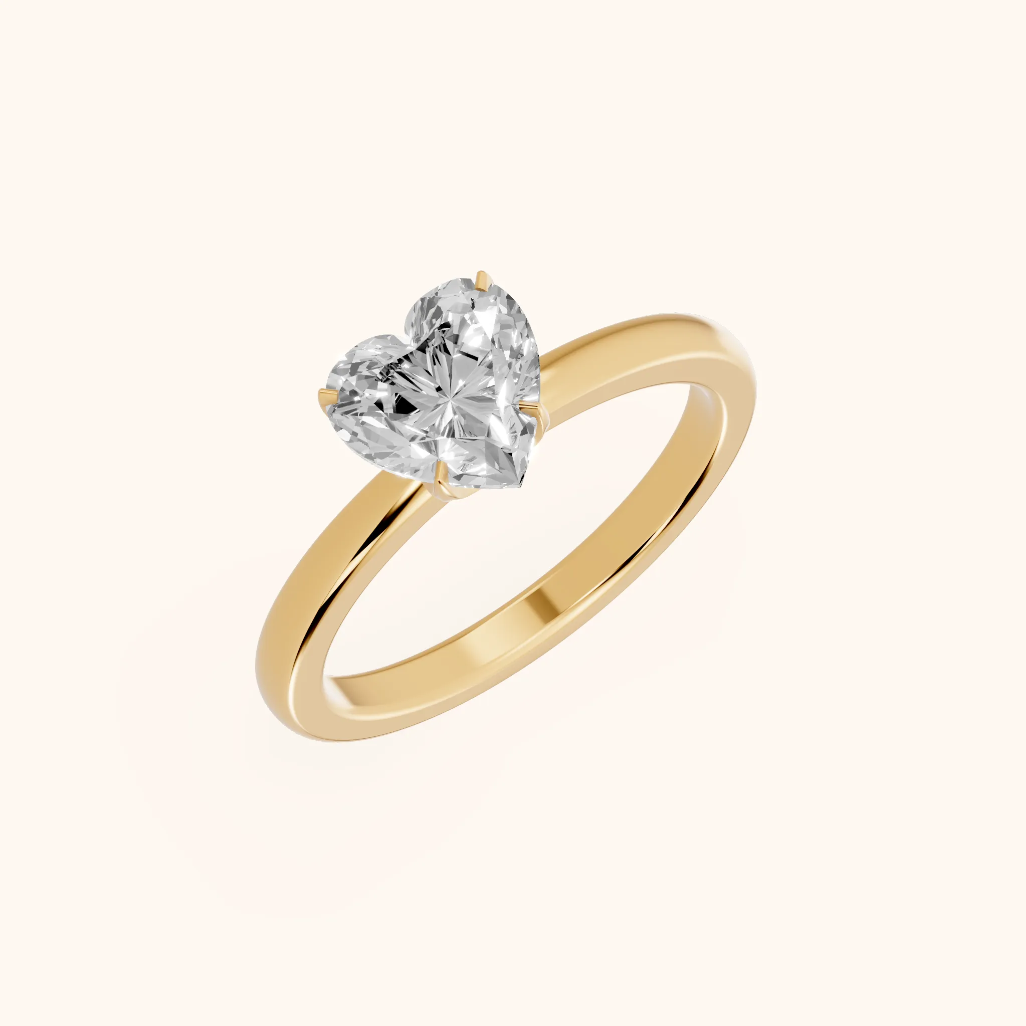 Serena Blossom Solitaire Heart Diamond Engagement Ring in Yellow Gold
