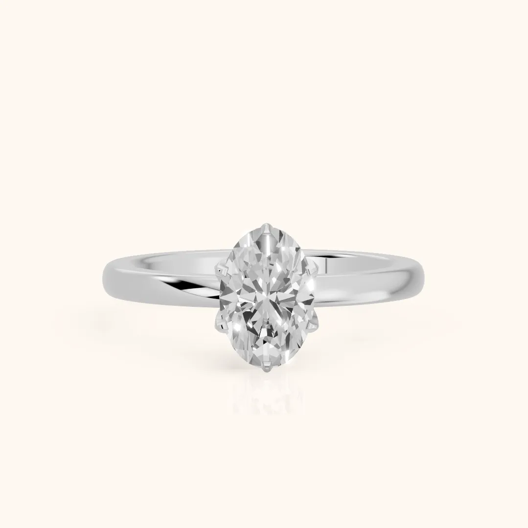 Serena Blossom Solitaire Oval Diamond Engagement Ring in Silver