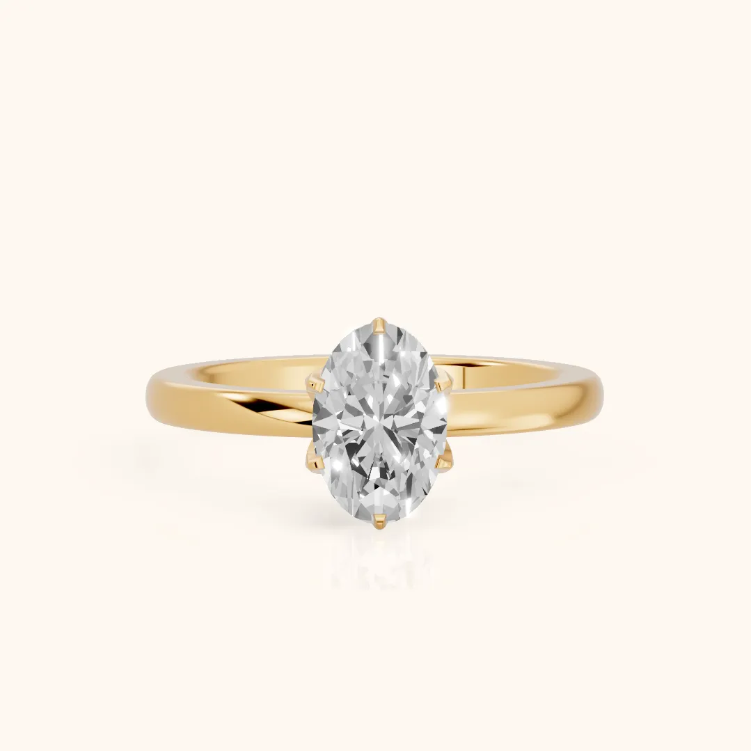 Serena Blossom Solitaire Oval Diamond Engagement Ring in Yellow Gold