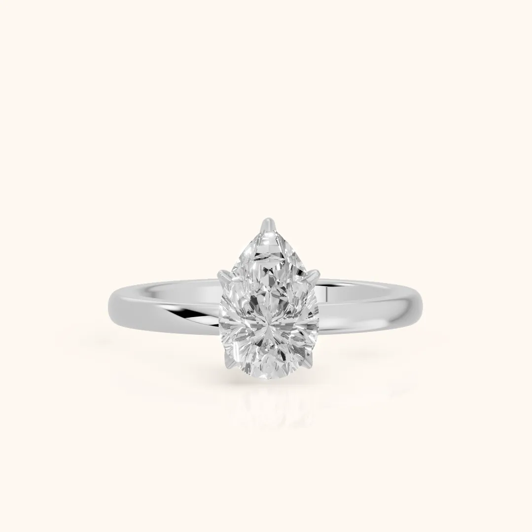 Serena Blossom Solitaire Pear Diamond Engagement Ring in Silver