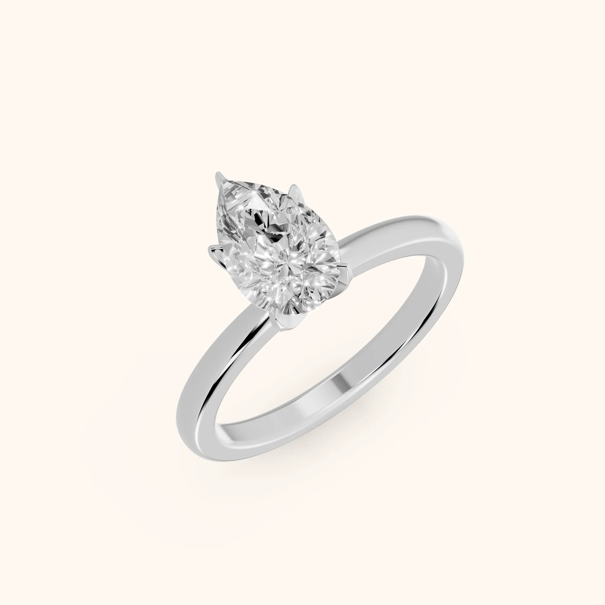Serena Blossom Solitaire Pear Diamond Engagement Ring in Silver