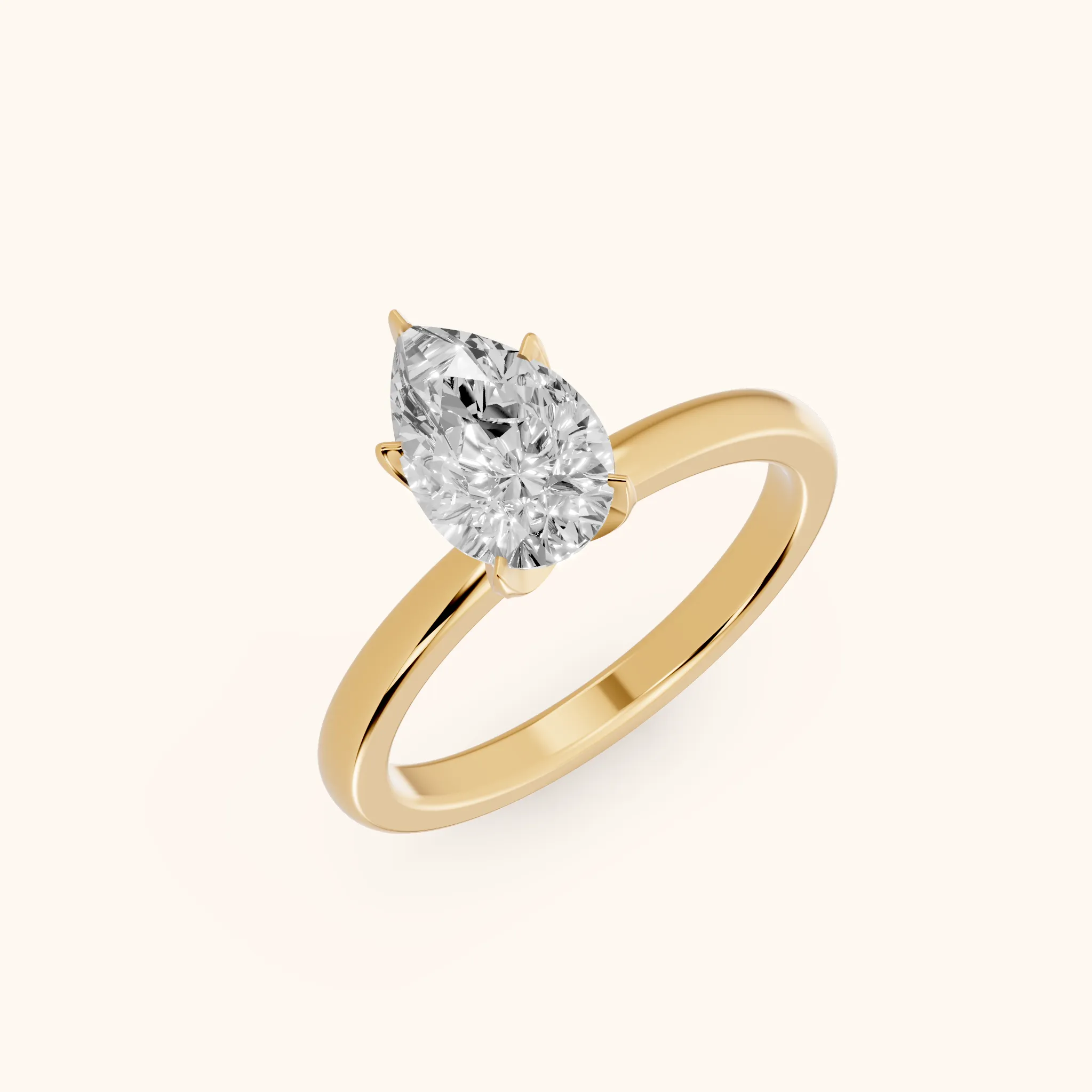 Serena Blossom Solitaire Pear Diamond Engagement Ring in Yellow Gold