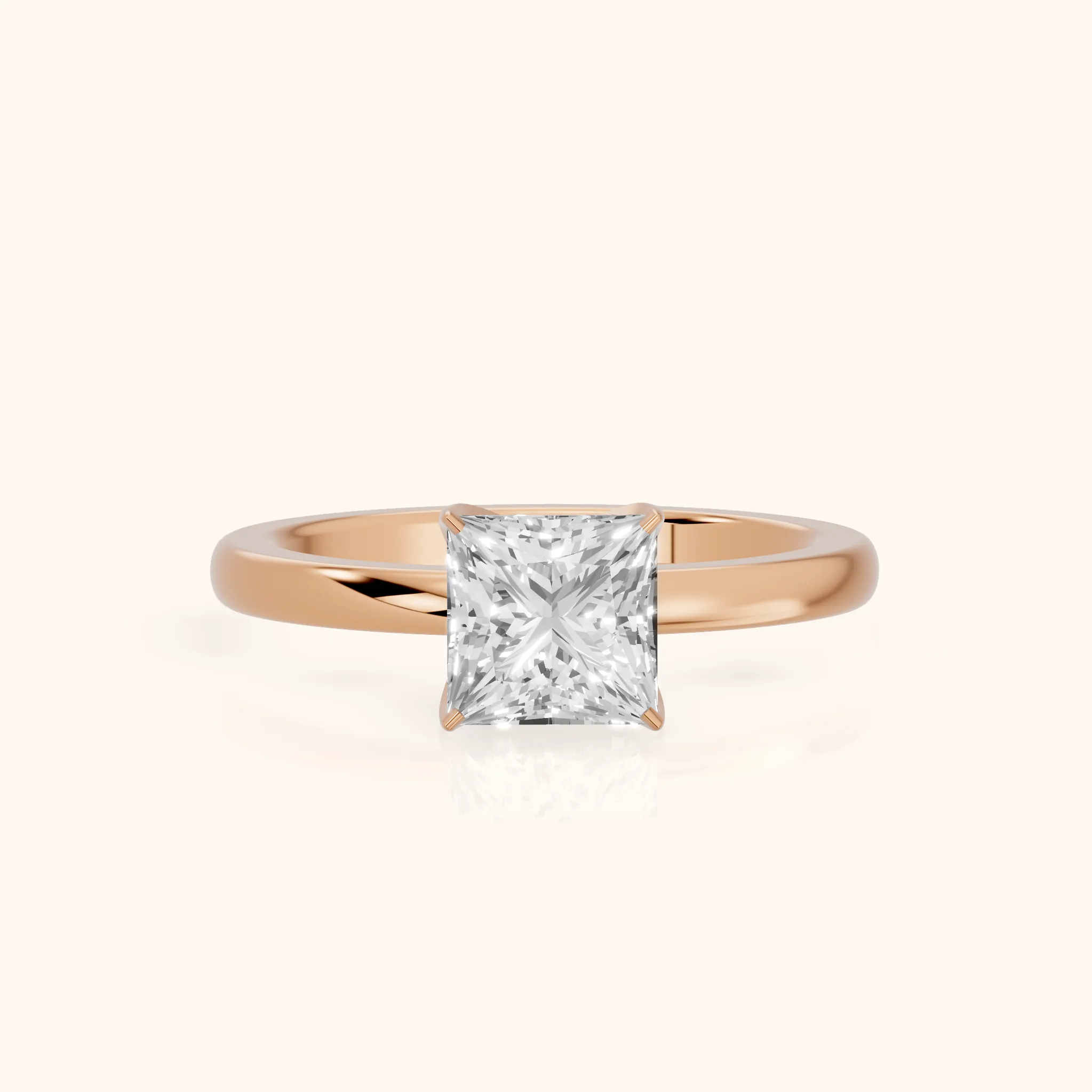 Serena Blossom Solitaire Princess Diamond Engagement Ring in Rose Gold — view 1