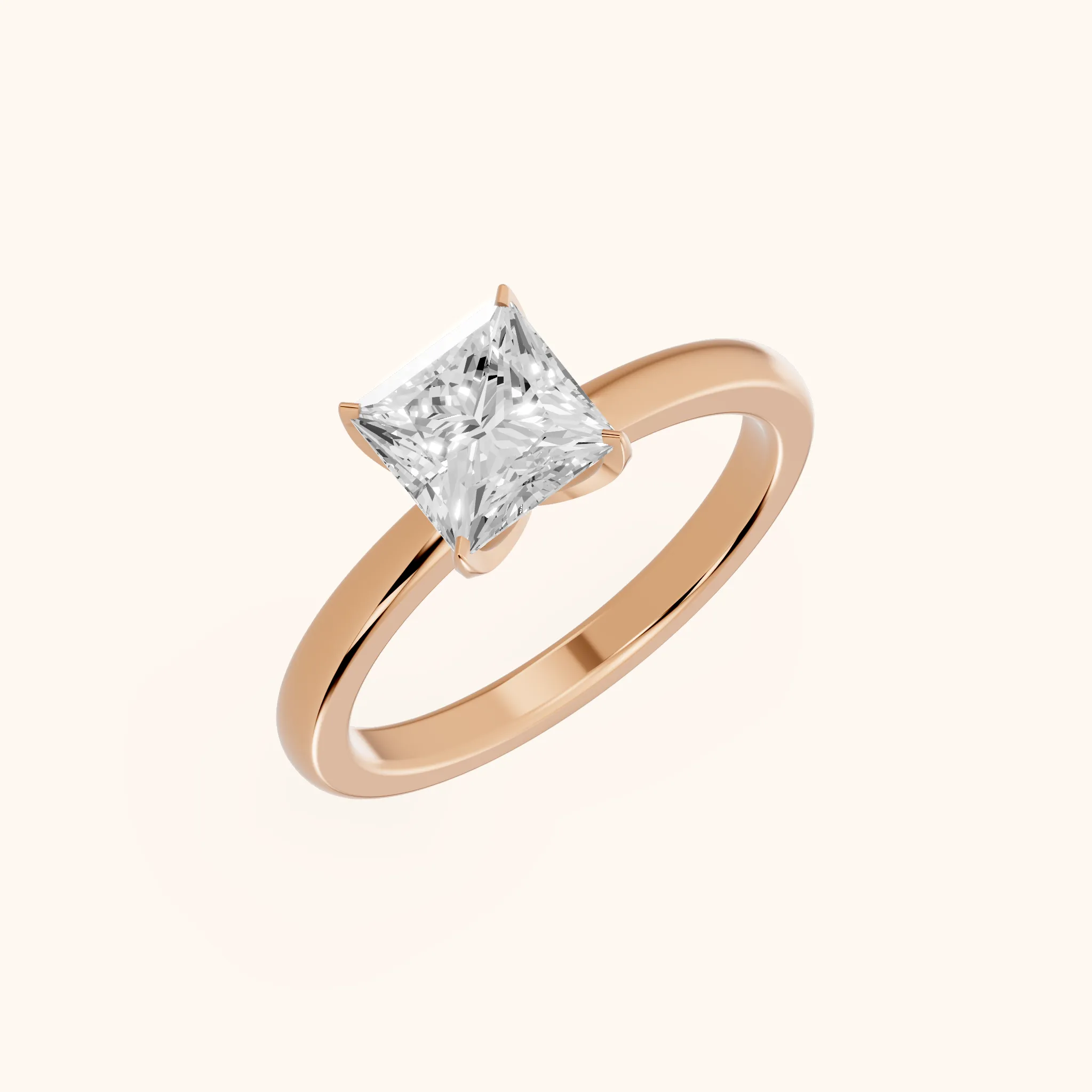 Serena Blossom Solitaire Princess Diamond Engagement Ring in Rose Gold