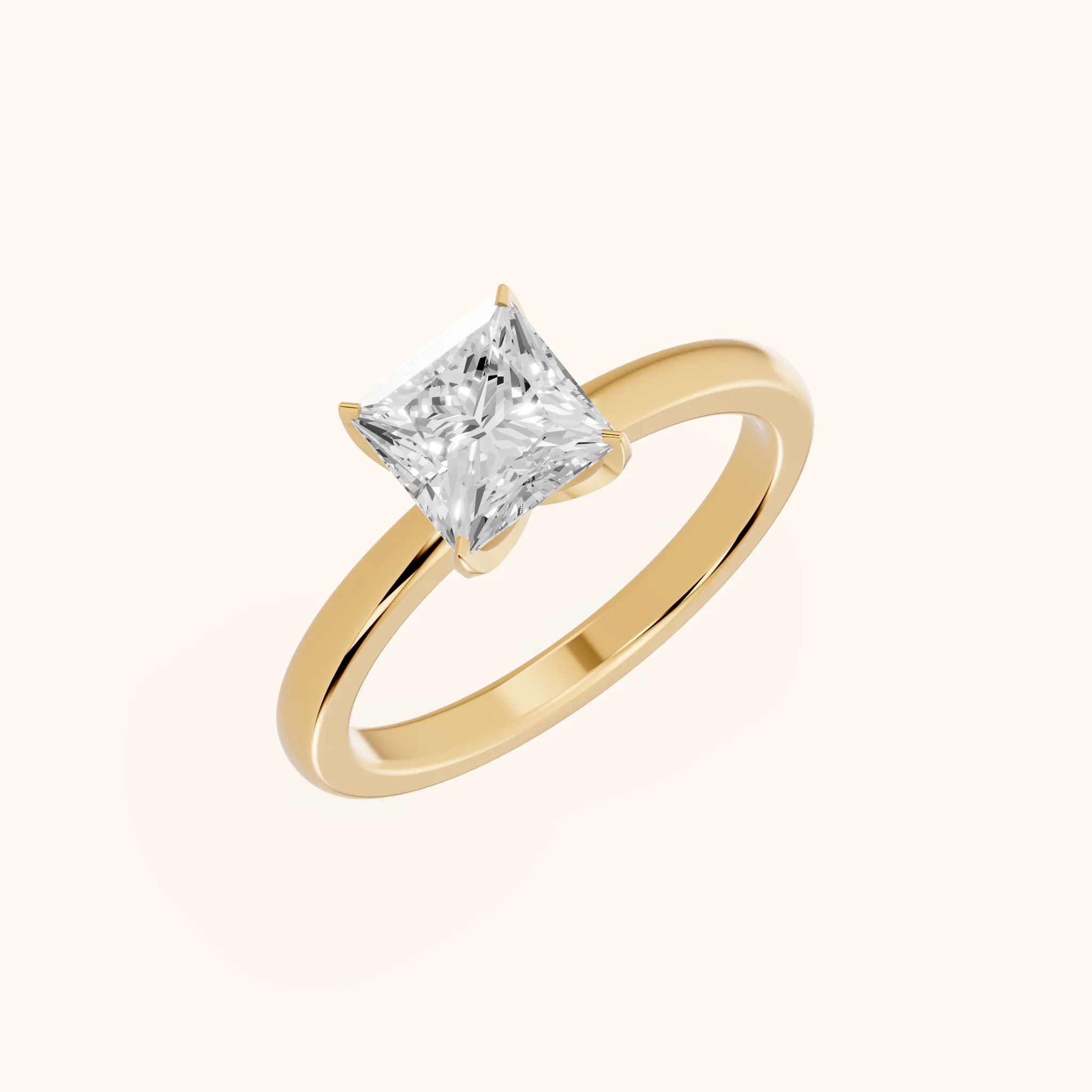 Serena Blossom Solitaire Princess Diamond Engagement Ring in Yellow Gold