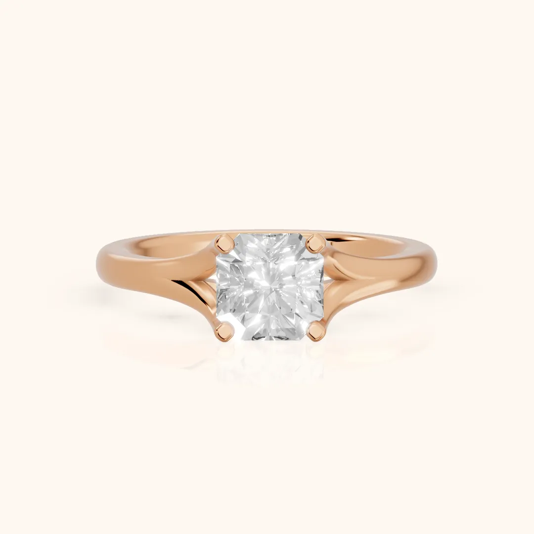 Nell Split Shank Solitaire Asscher Diamond Engagement Ring in Rose Gold — view 2