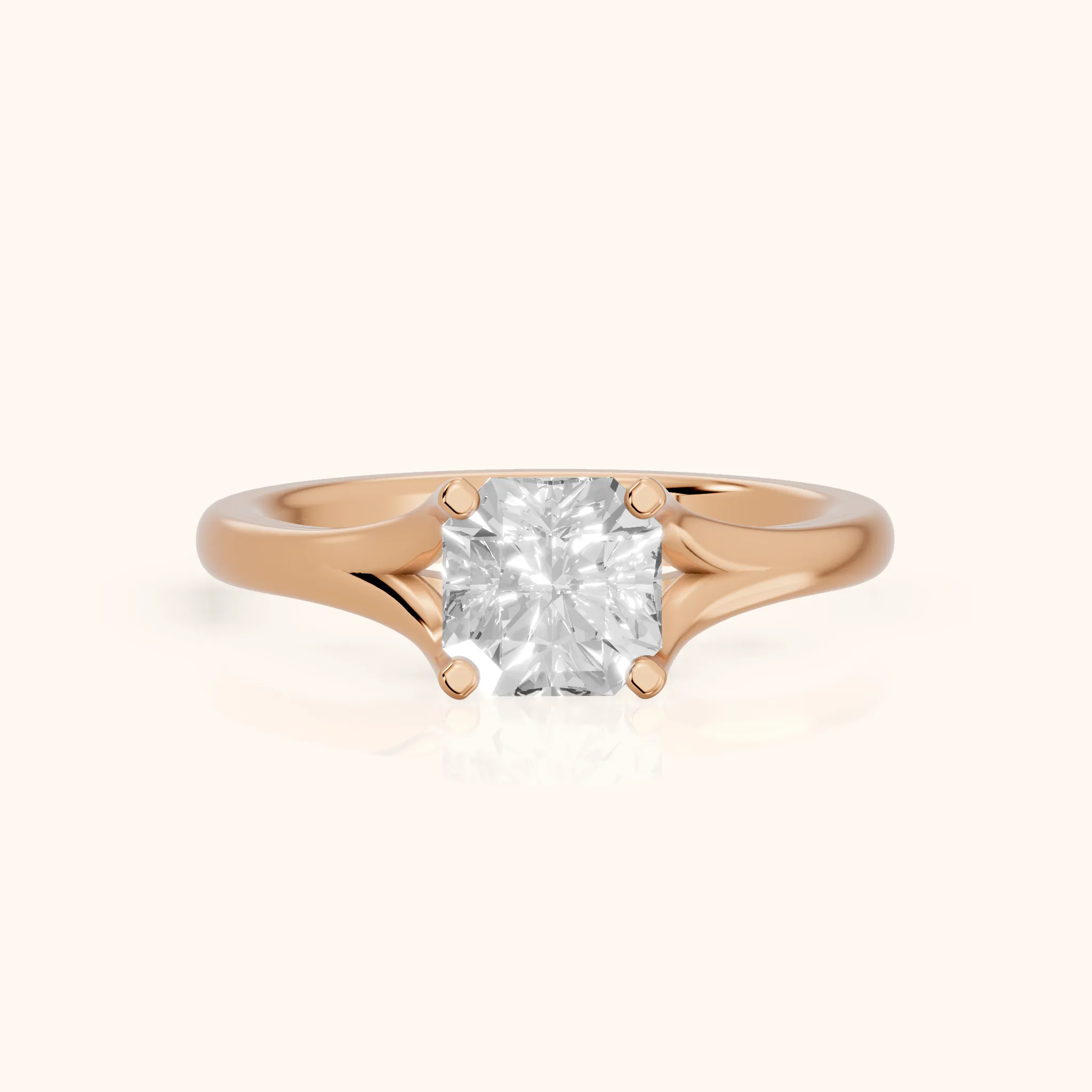 Nell Split Shank Solitaire Asscher Diamond Engagement Ring in Rose Gold — view 1