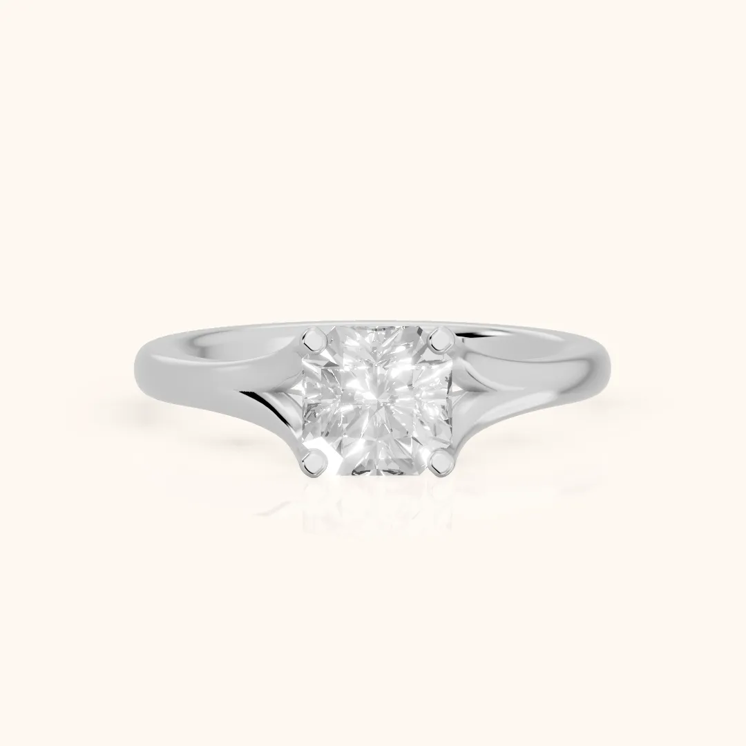 Nell Split Shank Solitaire Asscher Diamond Engagement Ring in Silver — view 2