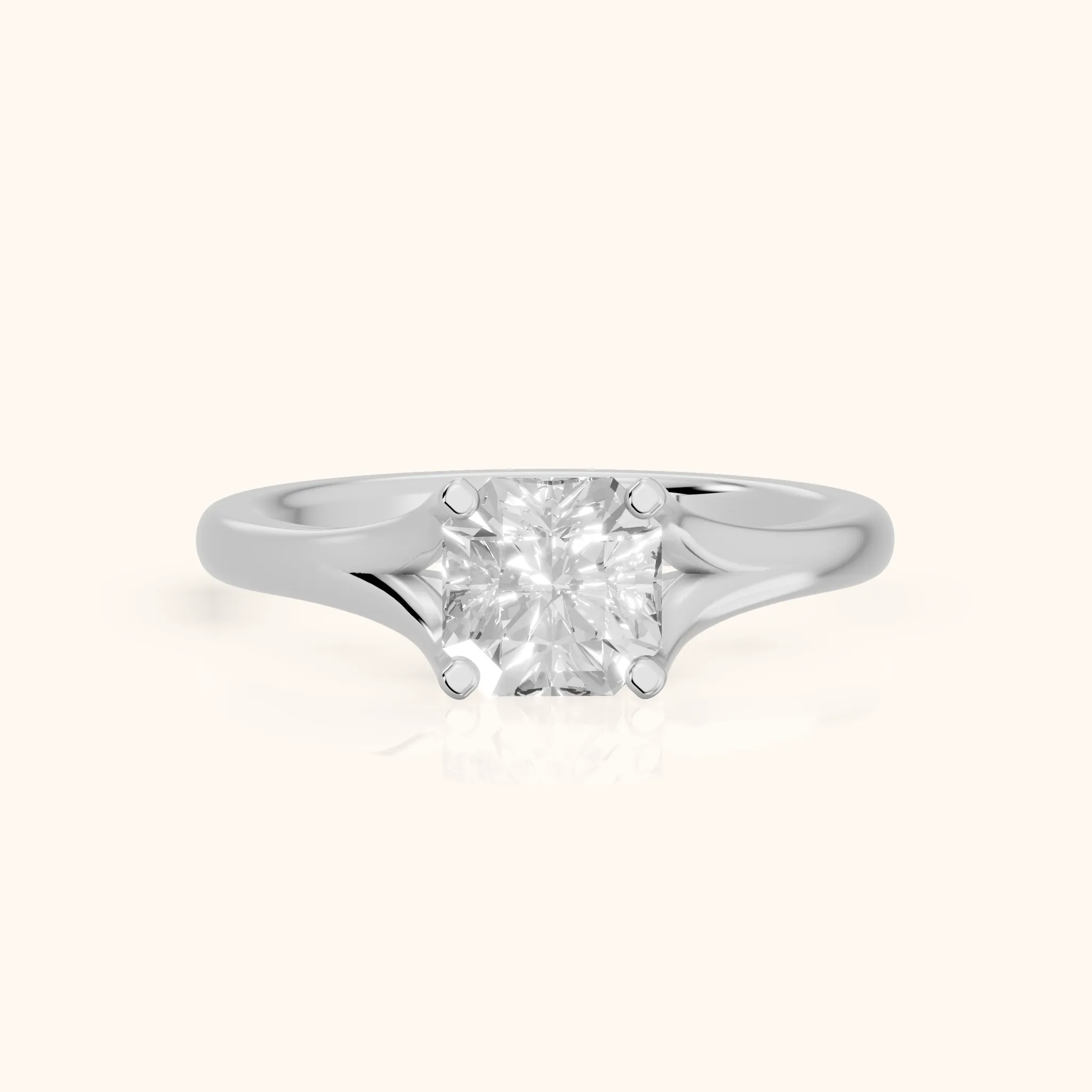 Nell Split Shank Solitaire Asscher Diamond Engagement Ring in Silver — view 1