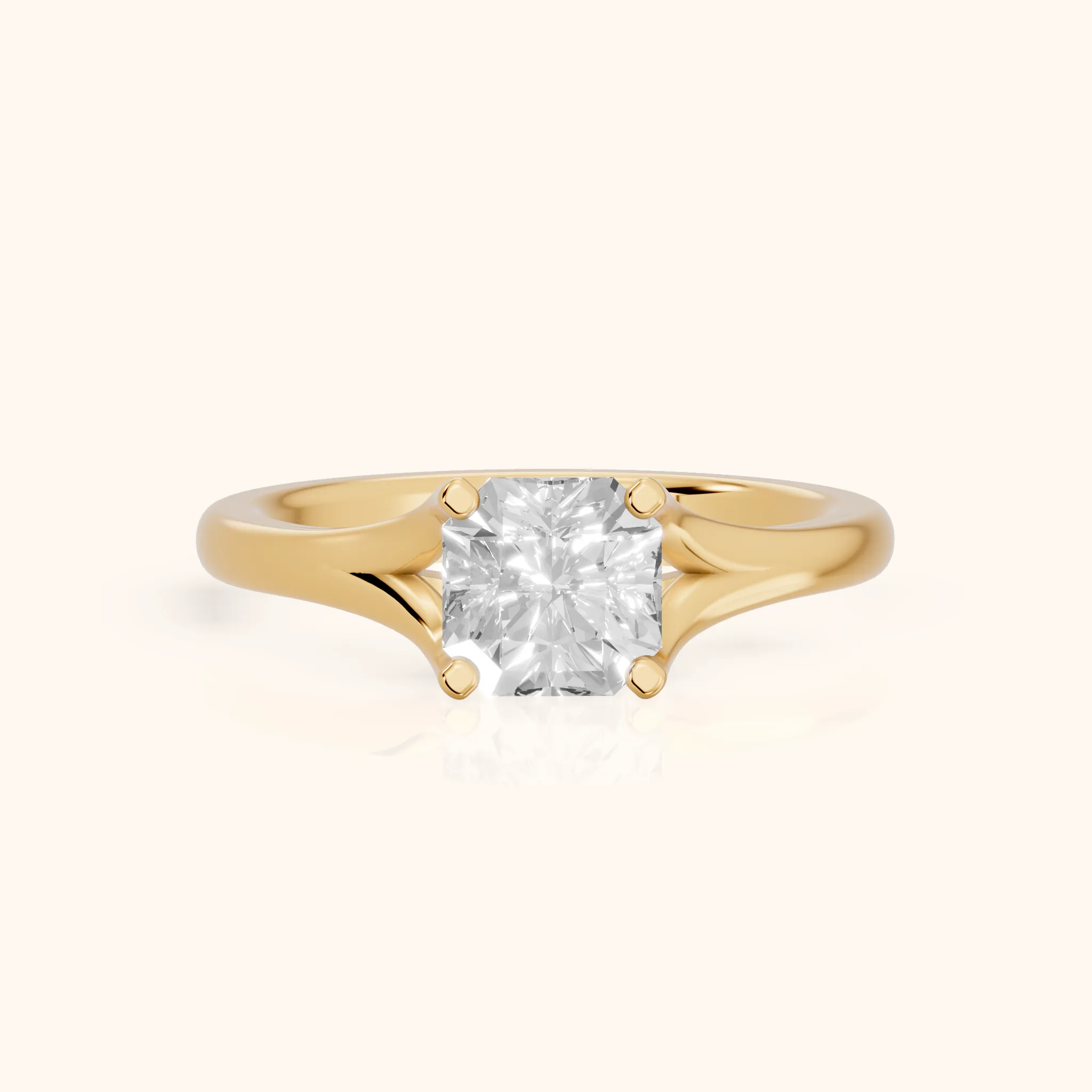 Nell Split Shank Solitaire Asscher Diamond Engagement Ring in Yellow Gold — view 1