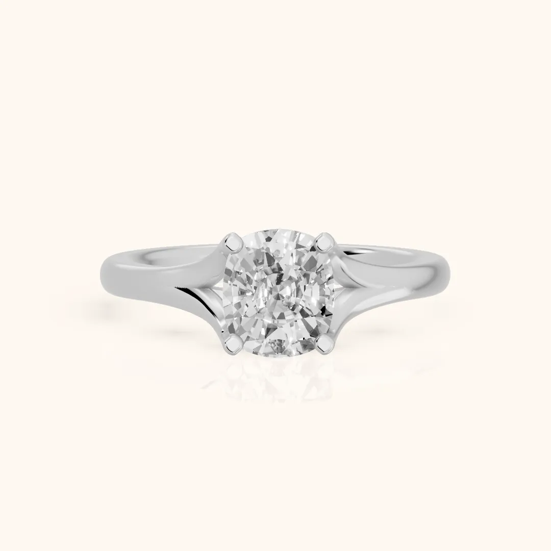 Nell Split Shank Solitaire Cushion Diamond Engagement Ring in Silver — view 2