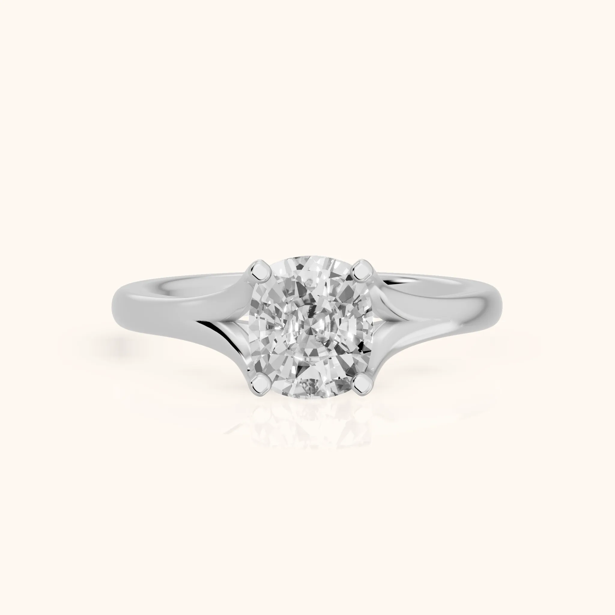 Nell Split Shank Solitaire Cushion Diamond Engagement Ring in Silver — view 1