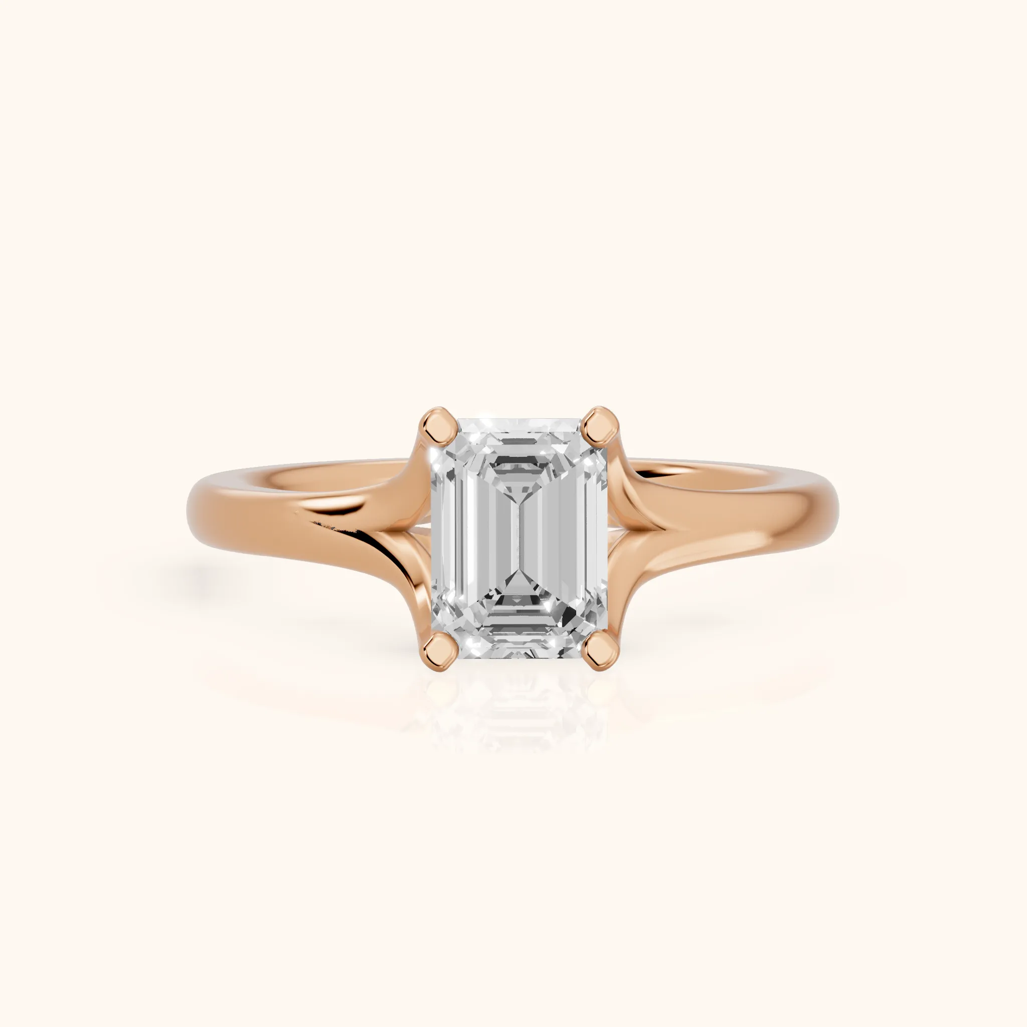 Nell Split Shank Solitaire Emerald Diamond Engagement Ring in Rose Gold — view 1