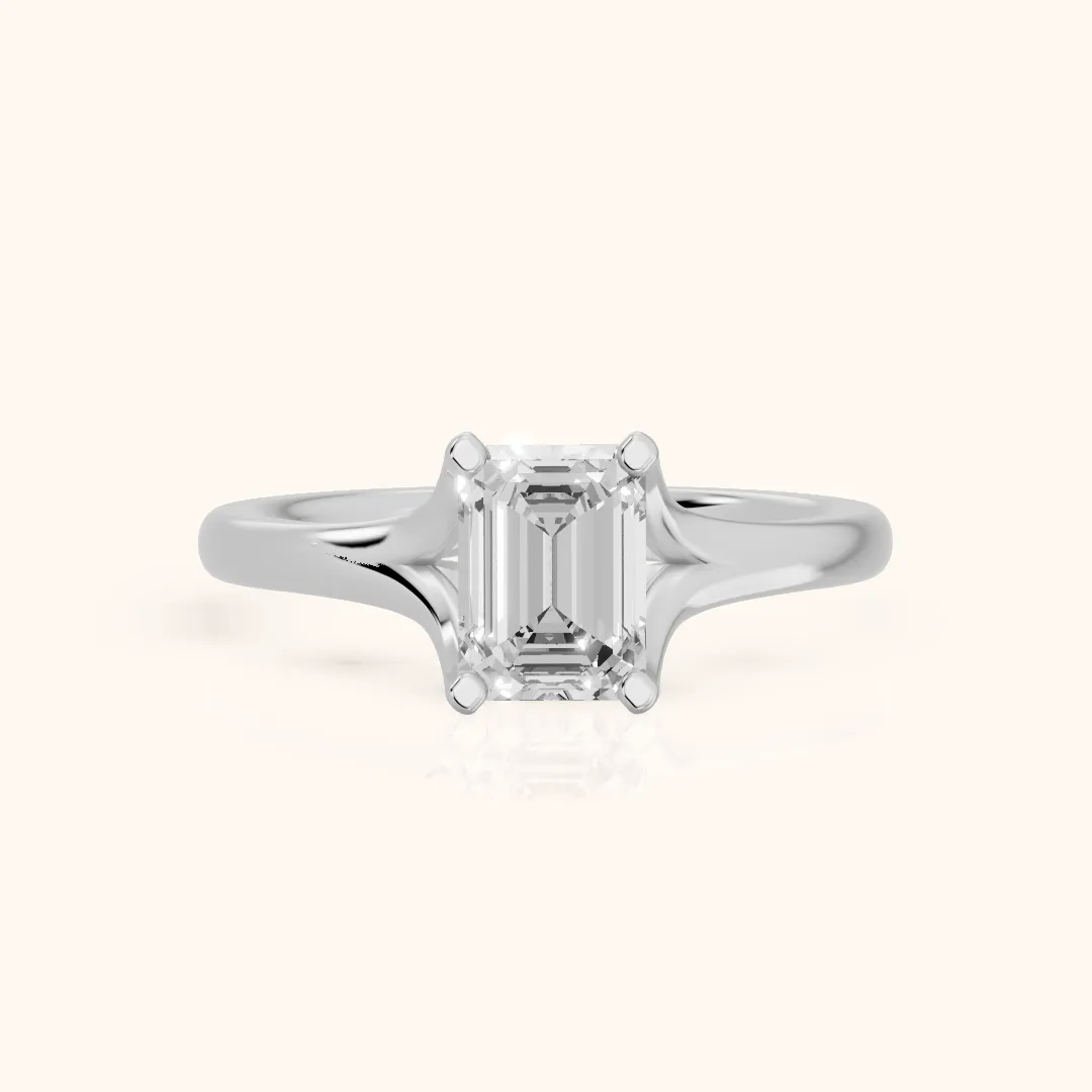 Nell Split Shank Solitaire Emerald Diamond Engagement Ring in Platinum — view 2