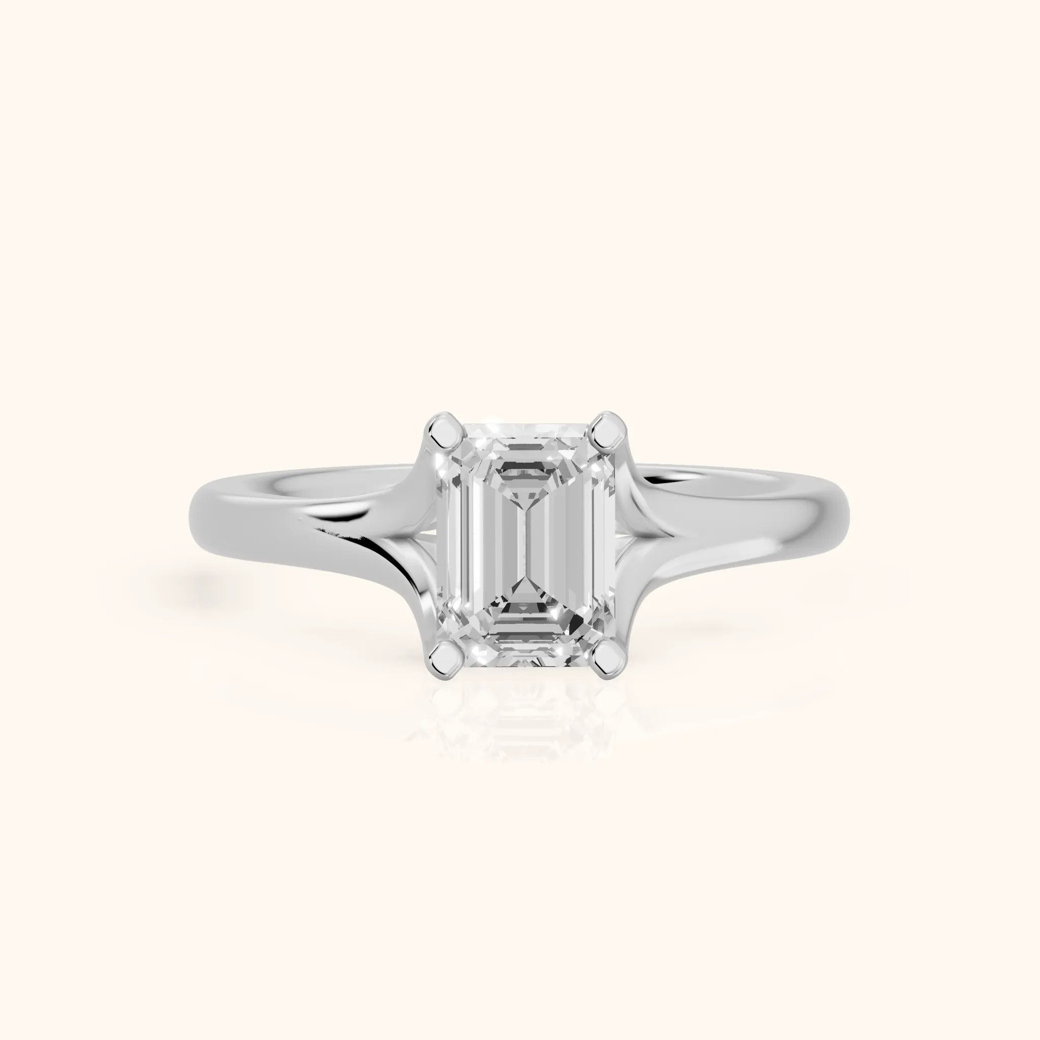 Nell Split Shank Solitaire Emerald Diamond Engagement Ring in Platinum — view 1