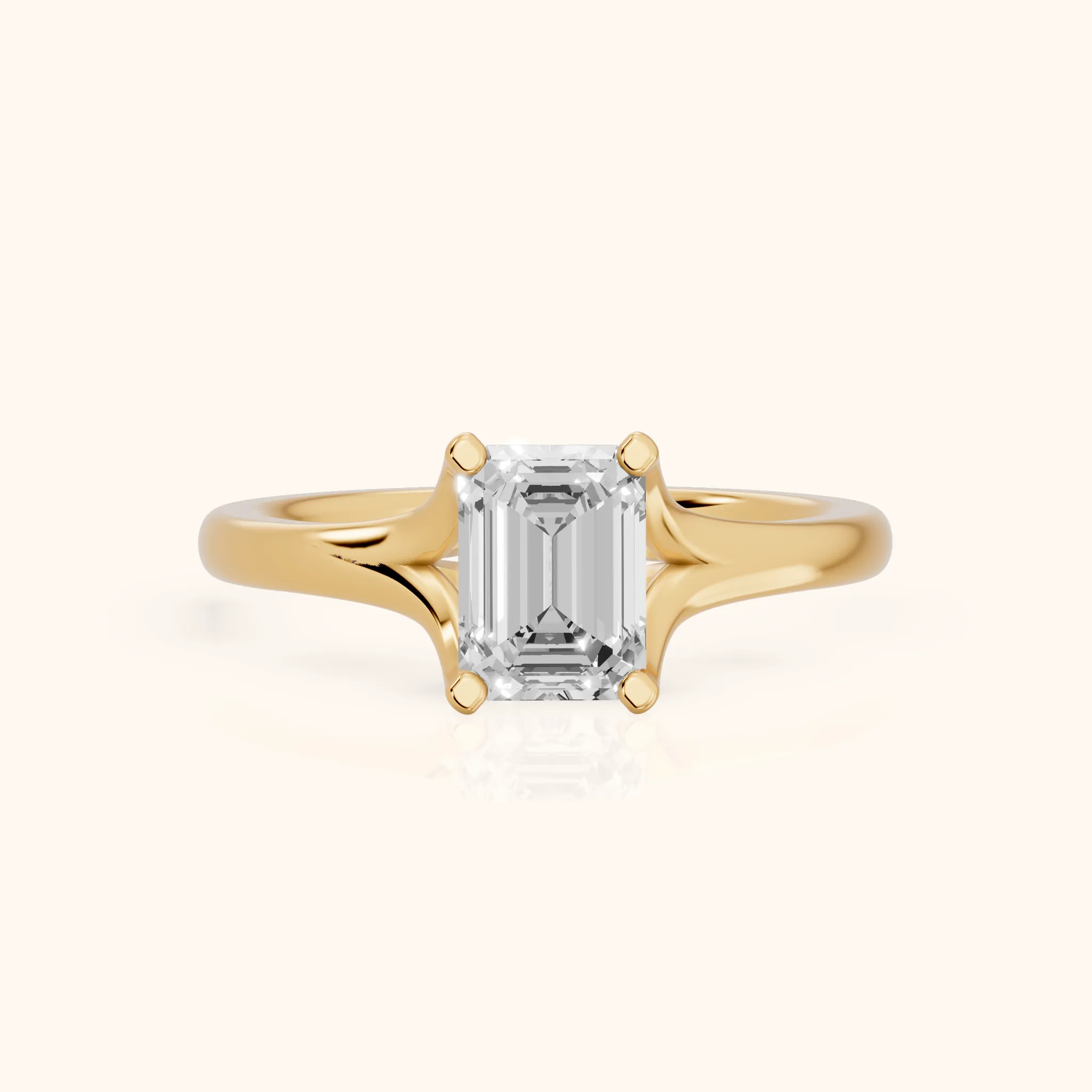 Nell Split Shank Solitaire Emerald Diamond Engagement Ring in Yellow Gold — view 1