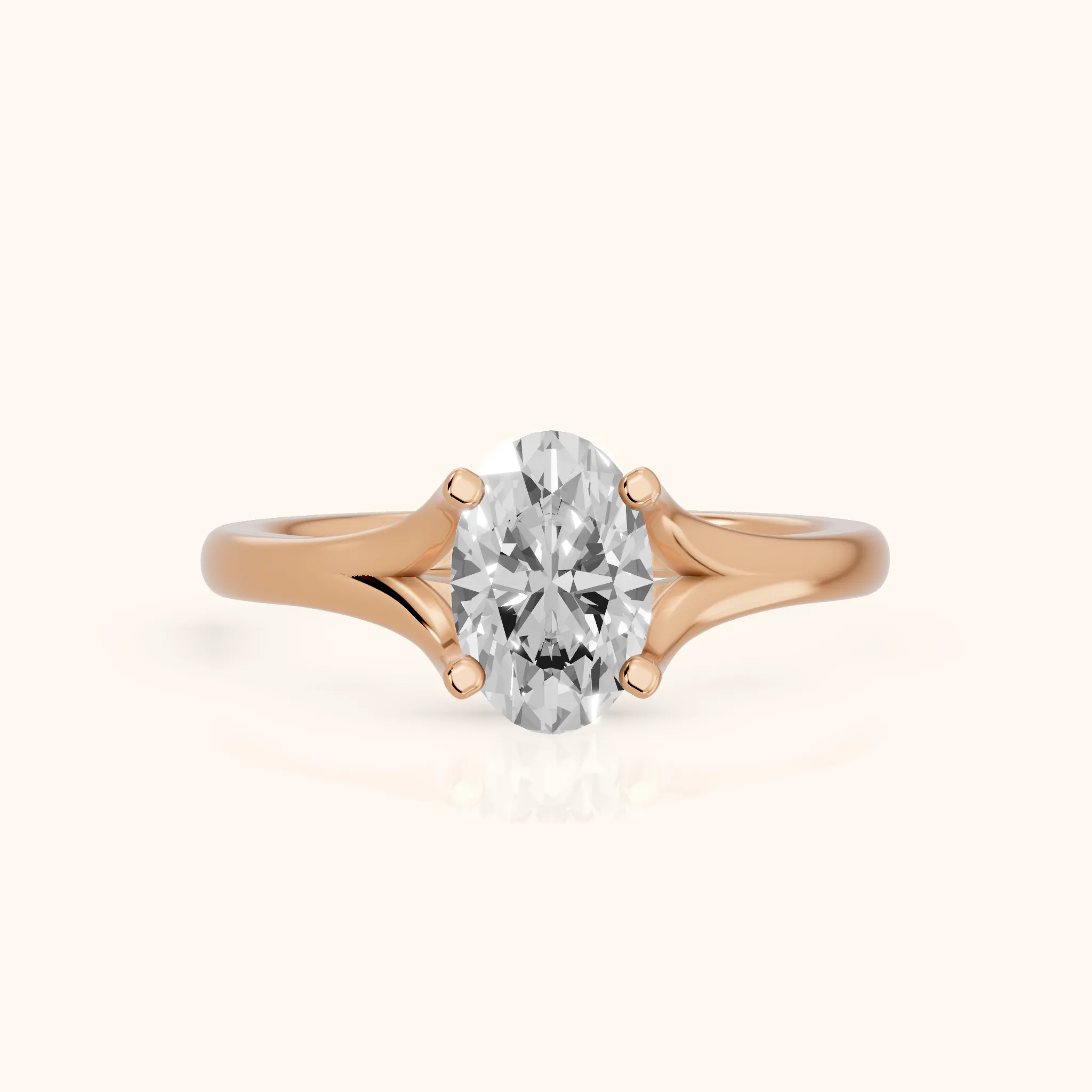 Nell Split Shank Solitaire Oval Diamond Engagement Ring in Rose Gold — view 1