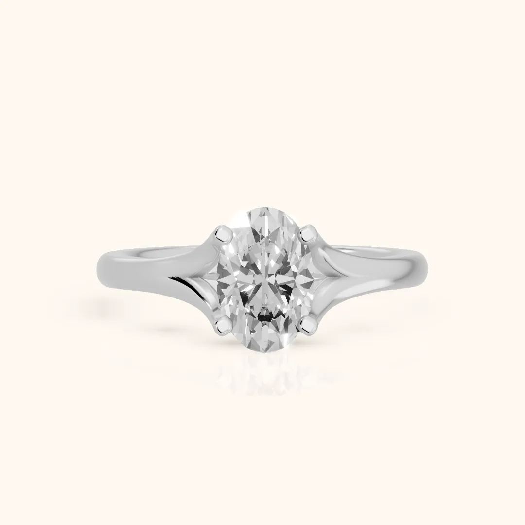 Nell Split Shank Solitaire Oval Diamond Engagement Ring in Platinum — view 2