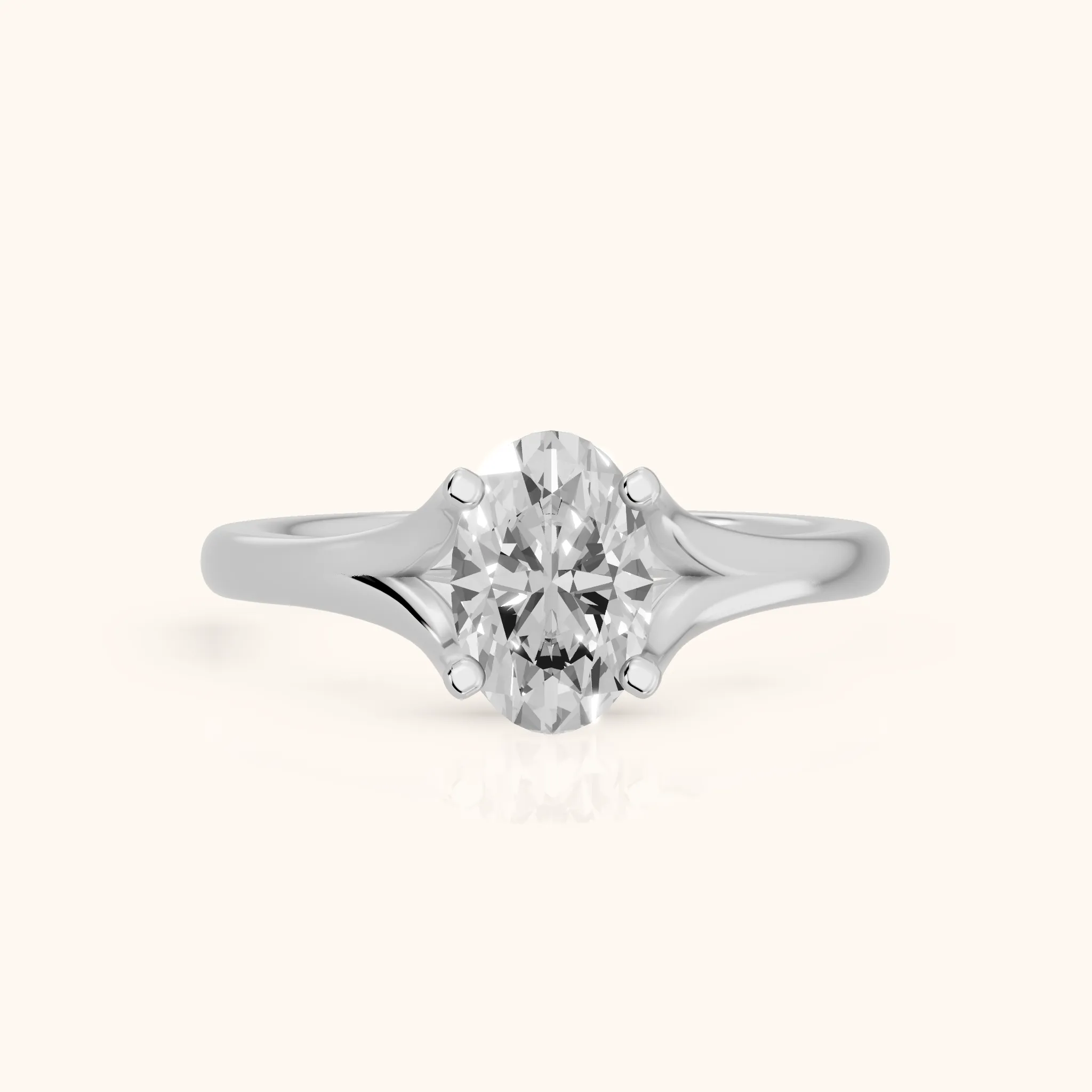 Nell Split Shank Solitaire Oval Diamond Engagement Ring in Platinum — view 1