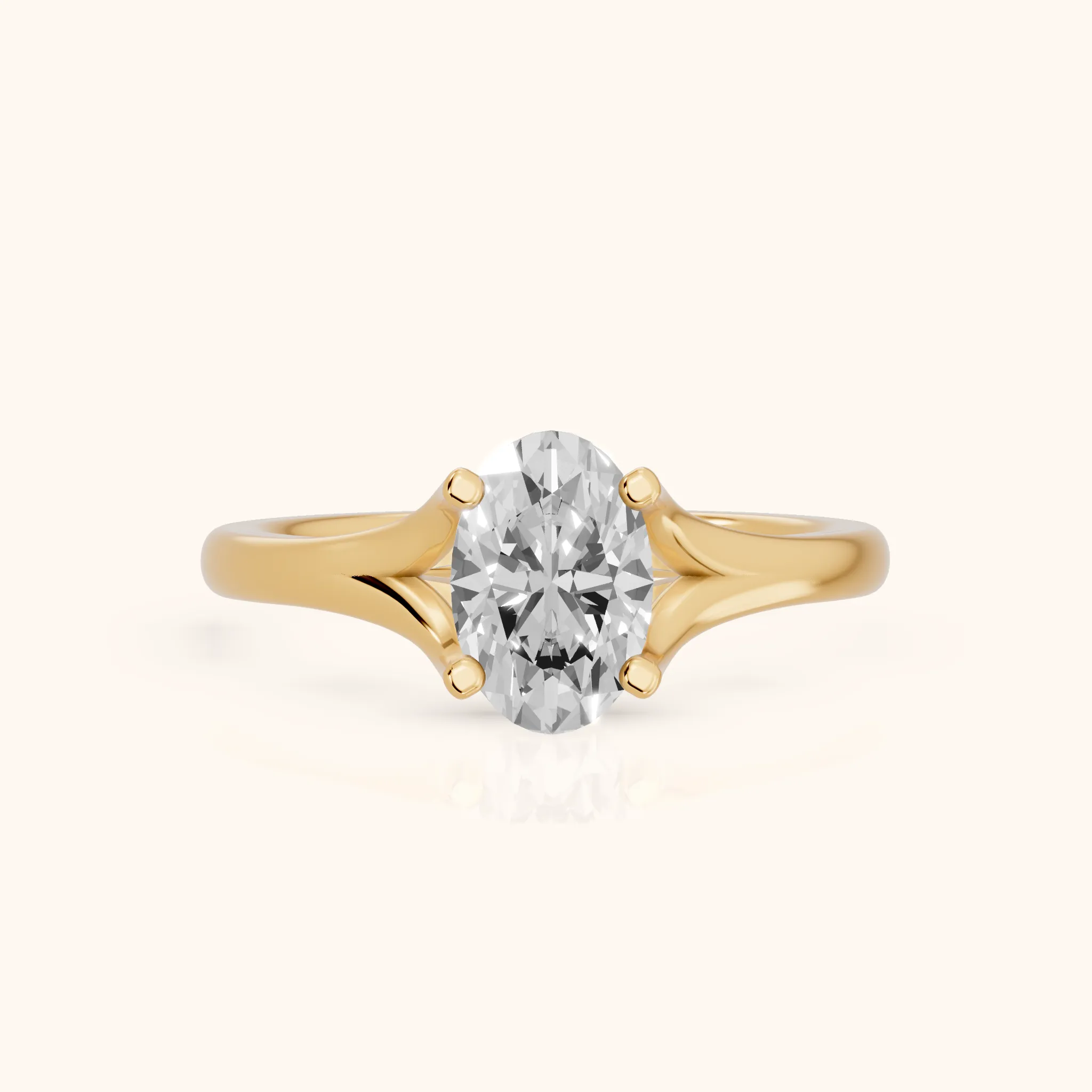 Nell Split Shank Solitaire Oval Diamond Engagement Ring in Yellow Gold — view 1