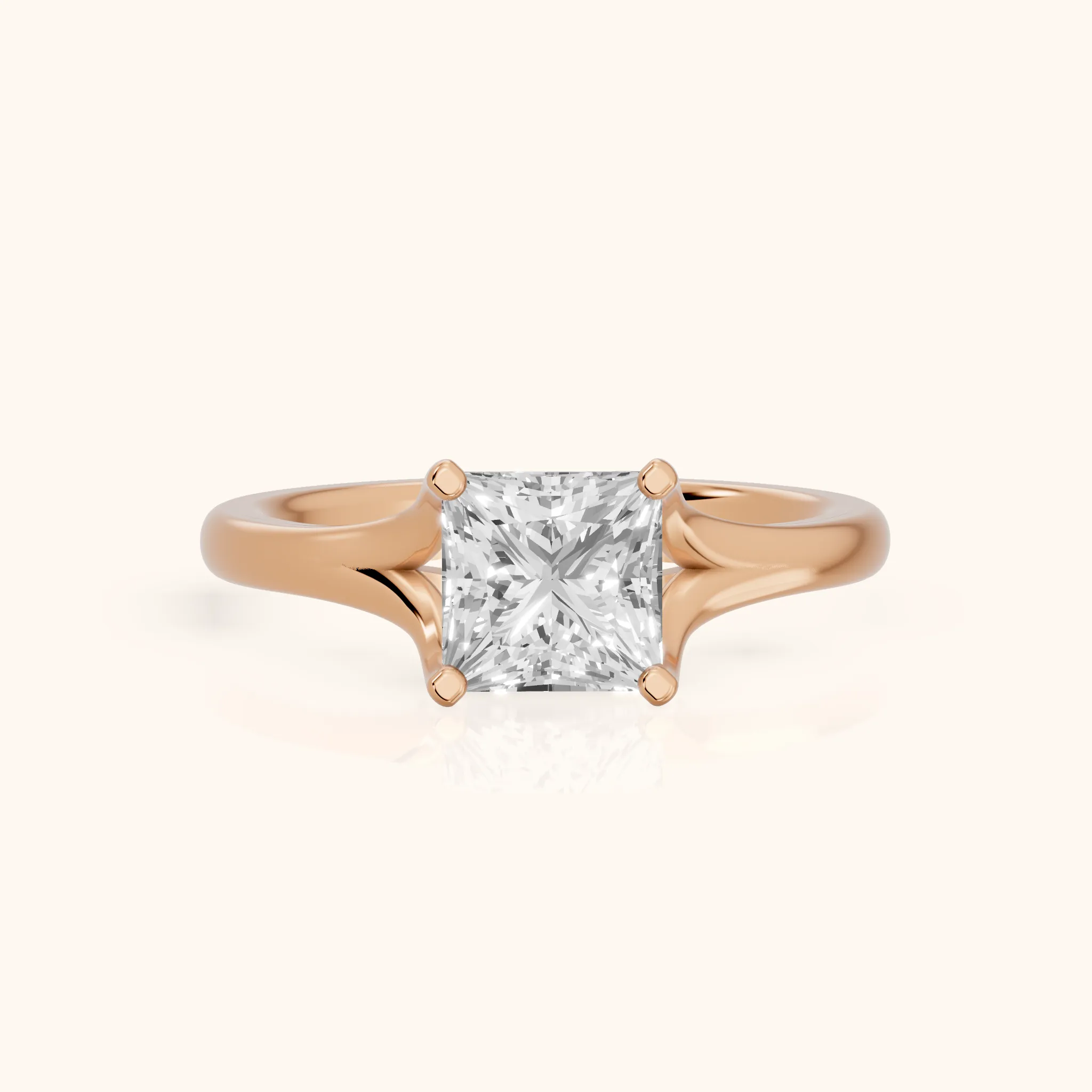 Nell Split Shank Solitaire Princess Diamond Engagement Ring in Rose Gold — view 1