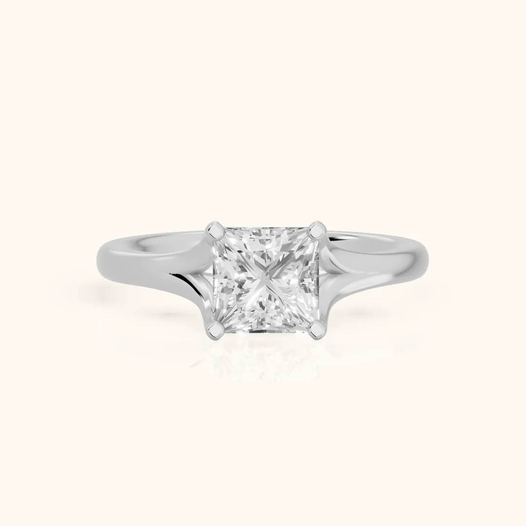 Nell Split Shank Solitaire Princess Diamond Engagement Ring in Silver — view 2
