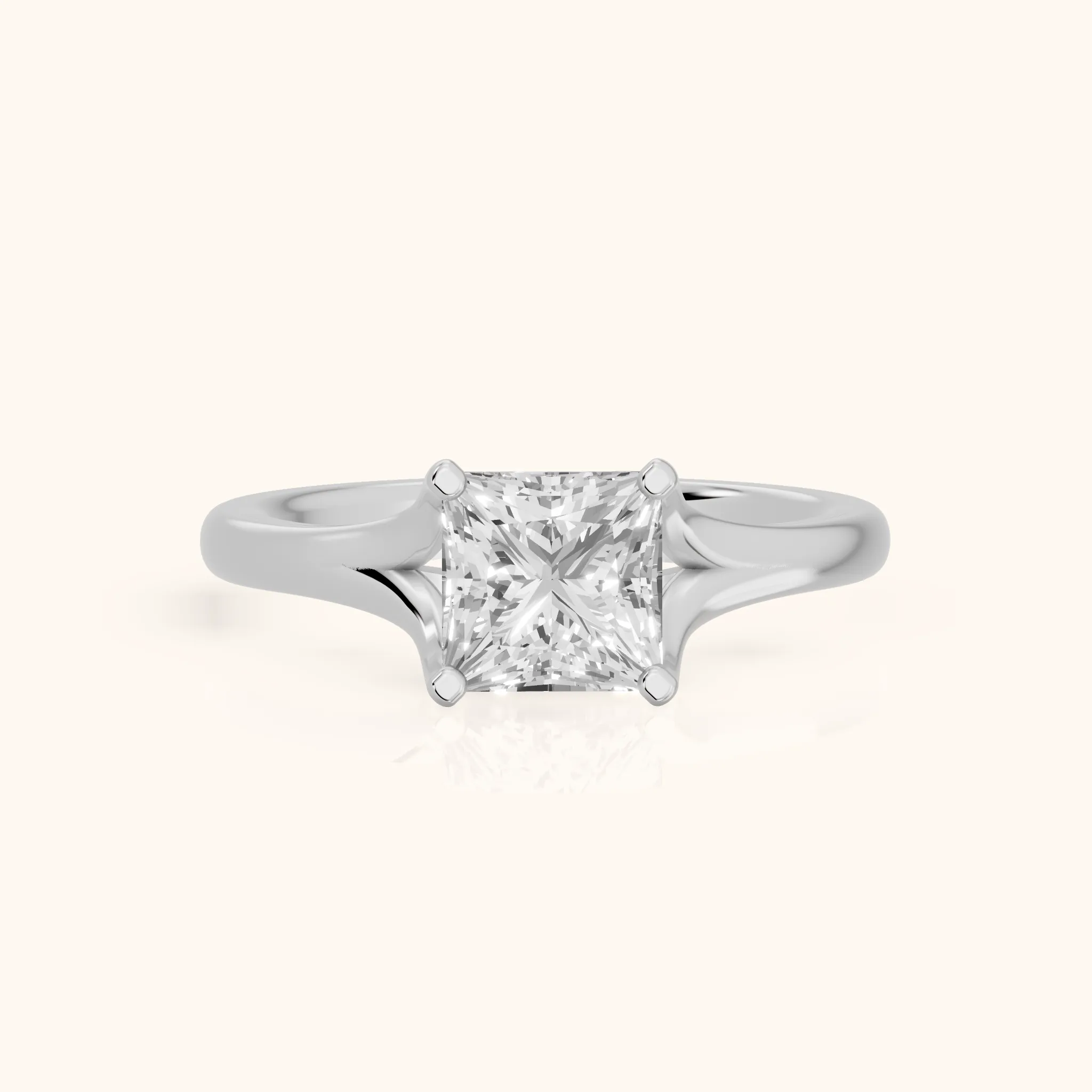 Nell Split Shank Solitaire Princess Diamond Engagement Ring in Silver — view 1