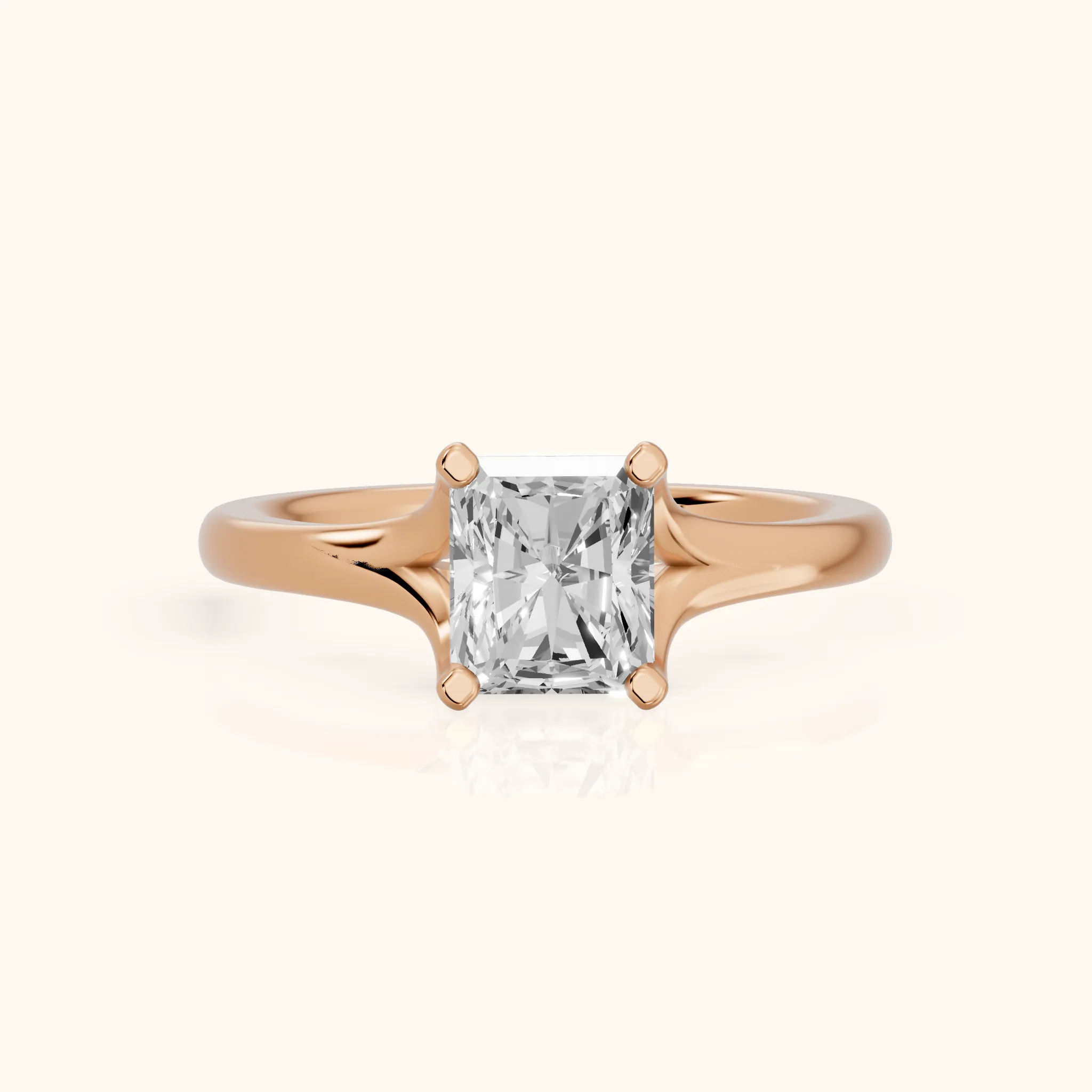 Nell Split Shank Solitaire Radiant Diamond Engagement Ring in Rose Gold — view 1