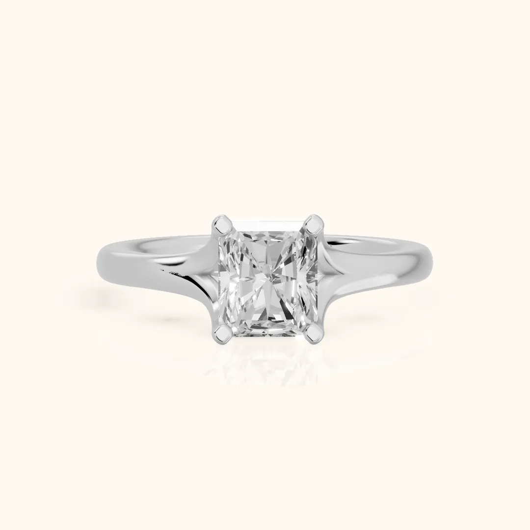 Nell Split Shank Solitaire Radiant Diamond Engagement Ring in Silver — view 2