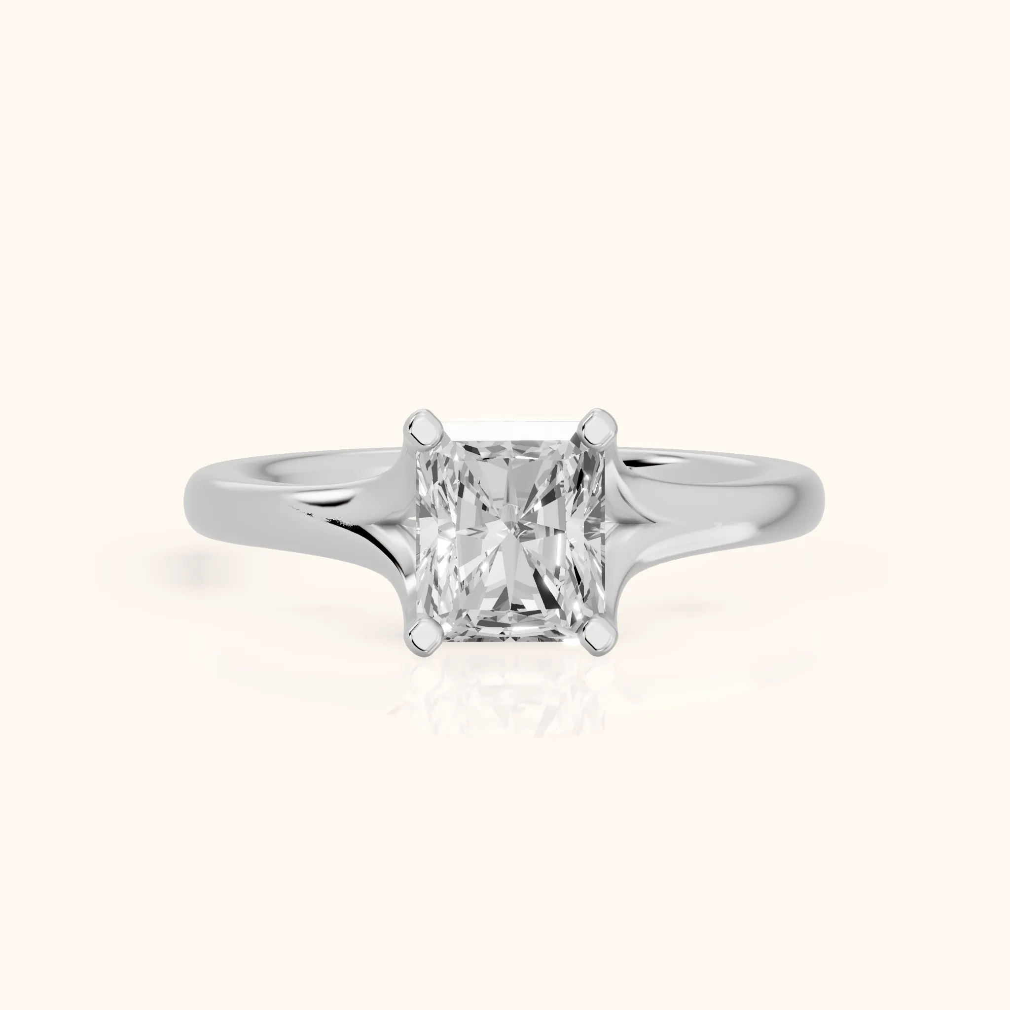 Nell Split Shank Solitaire Radiant Diamond Engagement Ring in Silver — view 1